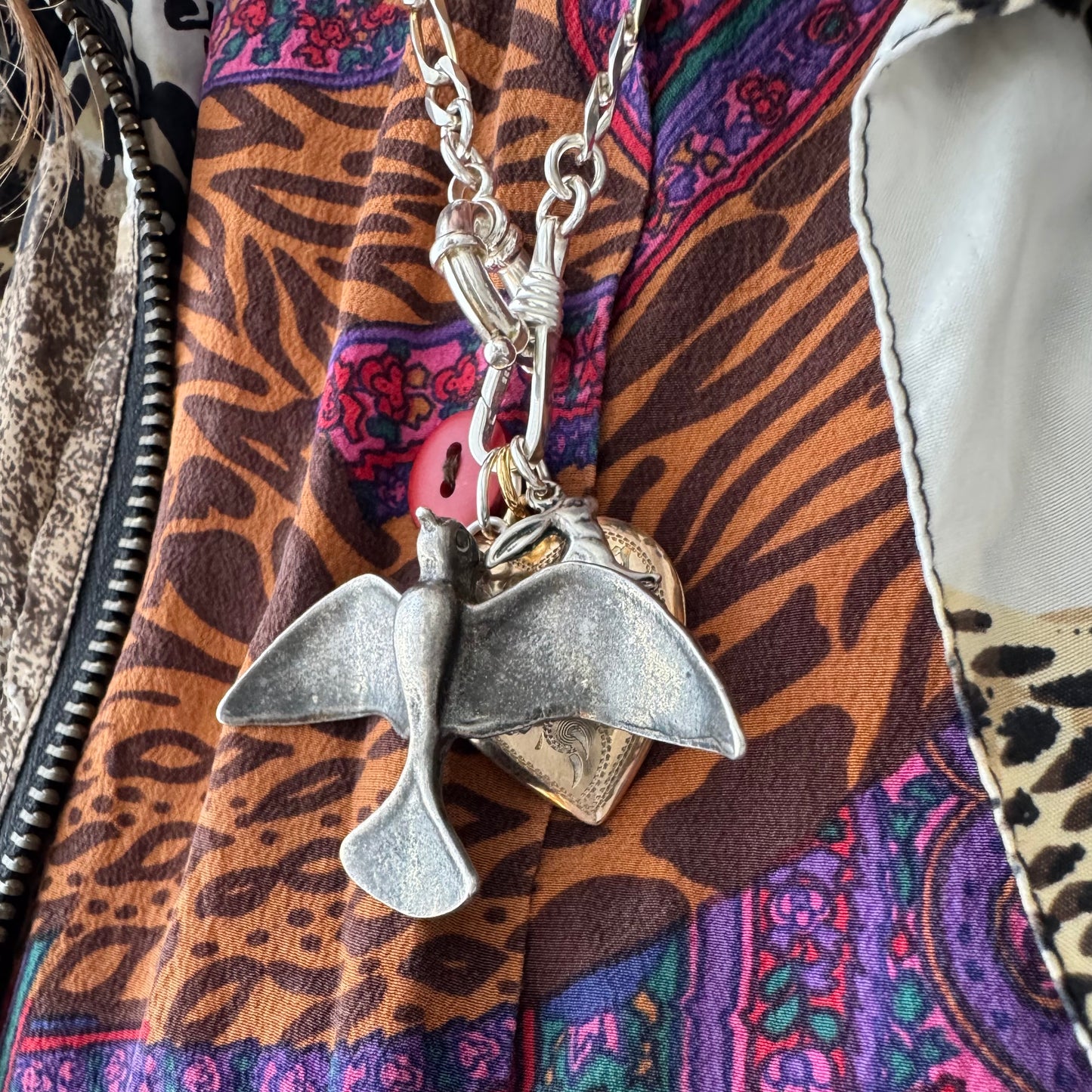 V I N T A G E // wing span / sterling silver fetish style bird / a large pendant