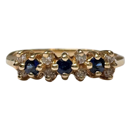 E S T A T E // sapphire timeline / 14k cluster band with sapphires and diamonds / size 6.75