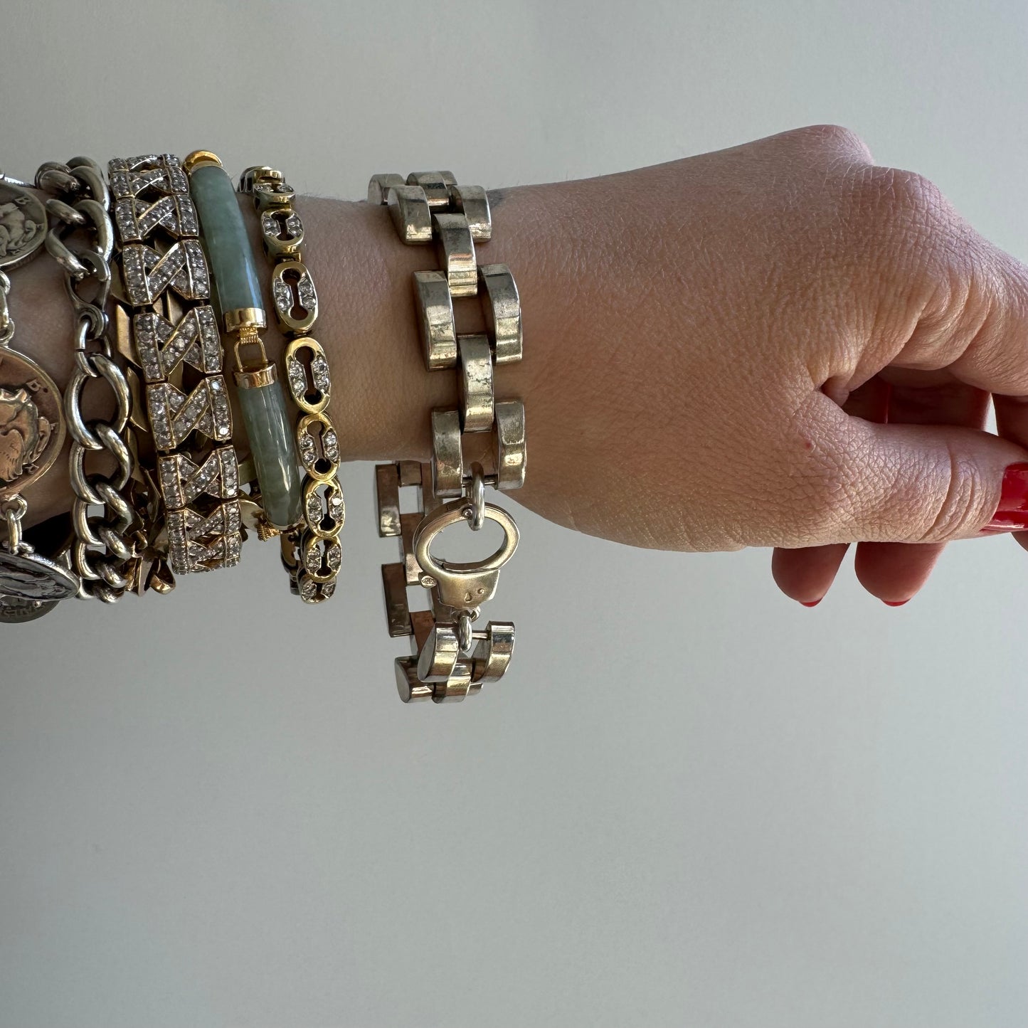 reimagined V I N T A G E // checkered chain / sterling silver geometric link bracelet / 8.25", 52.5g