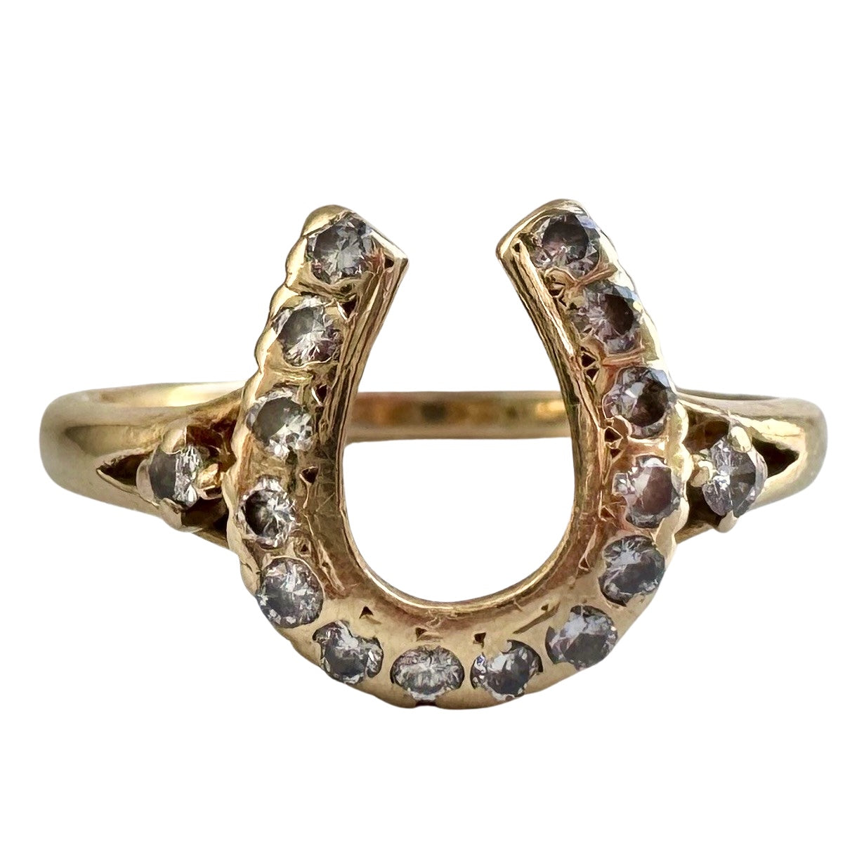 V I N T A G E // sparkly luck / 14k yellow gold and diamond horseshoe ring / size 8.75-9