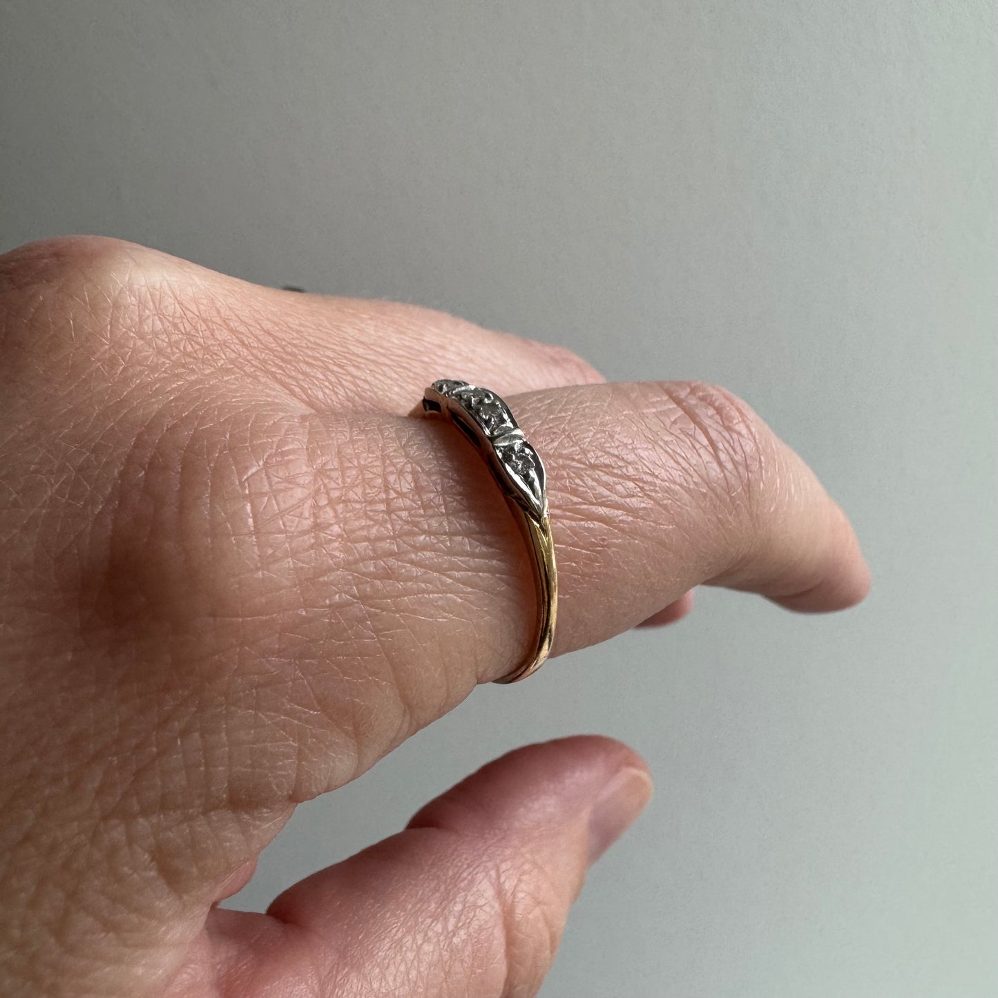 V I N T A G E // single cut glow / 14k yellow and white gold four stone diamond stacking band / size 8.75