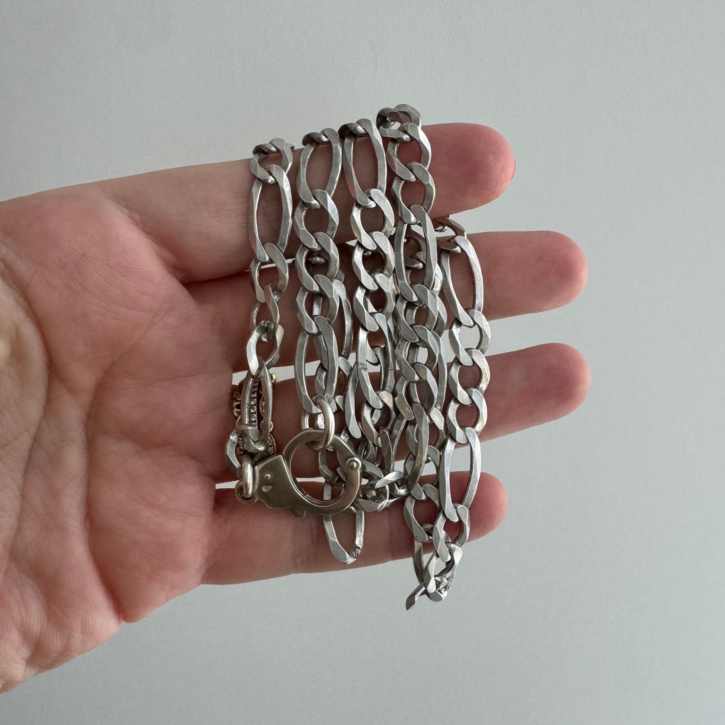 reimagined V I N T A G E // handcuff clasp / re-worked sterling silver figaro chain necklace / 23.75", 26.1g