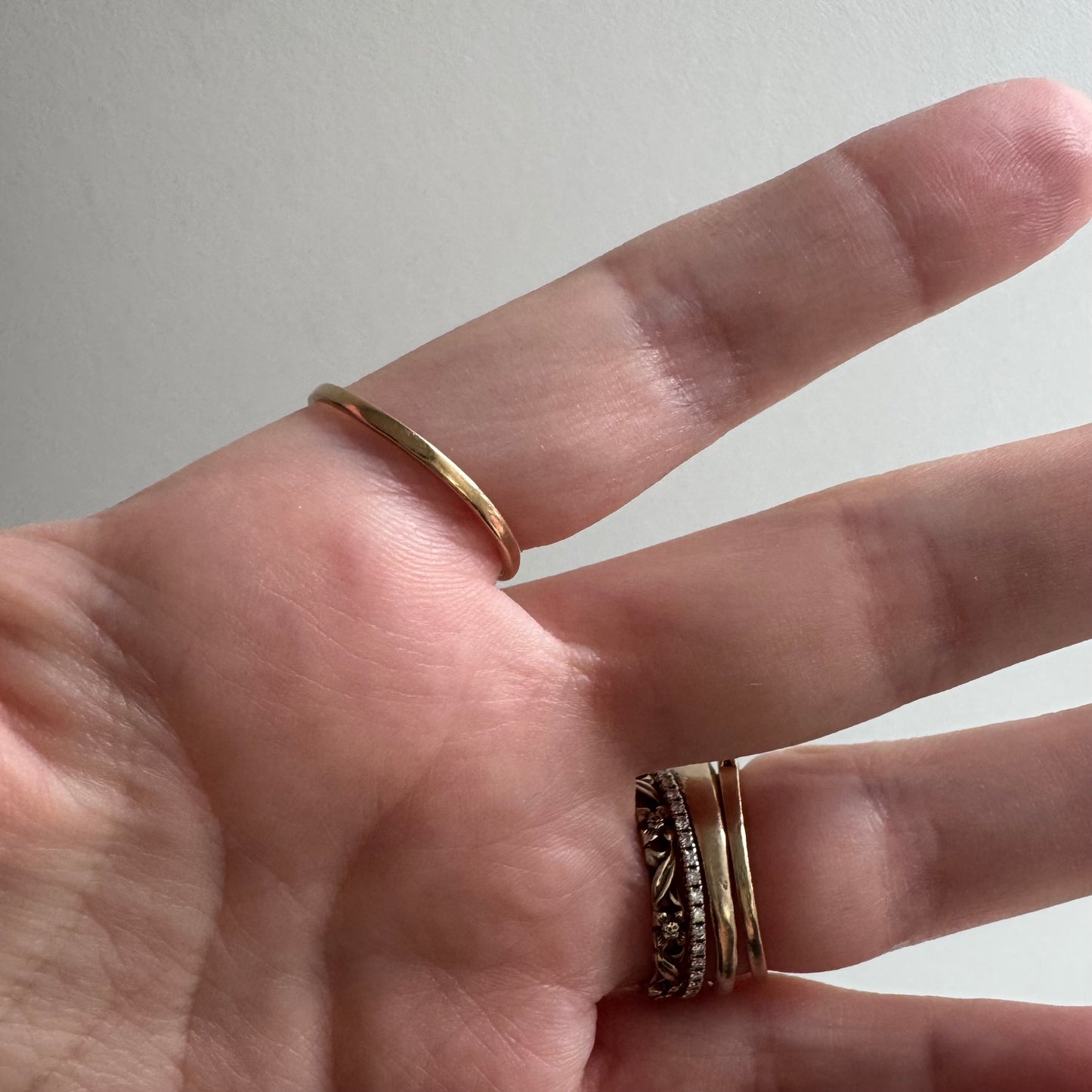 V I N T A G E // single cut glow / 14k yellow and white gold four stone diamond stacking band / size 8.75