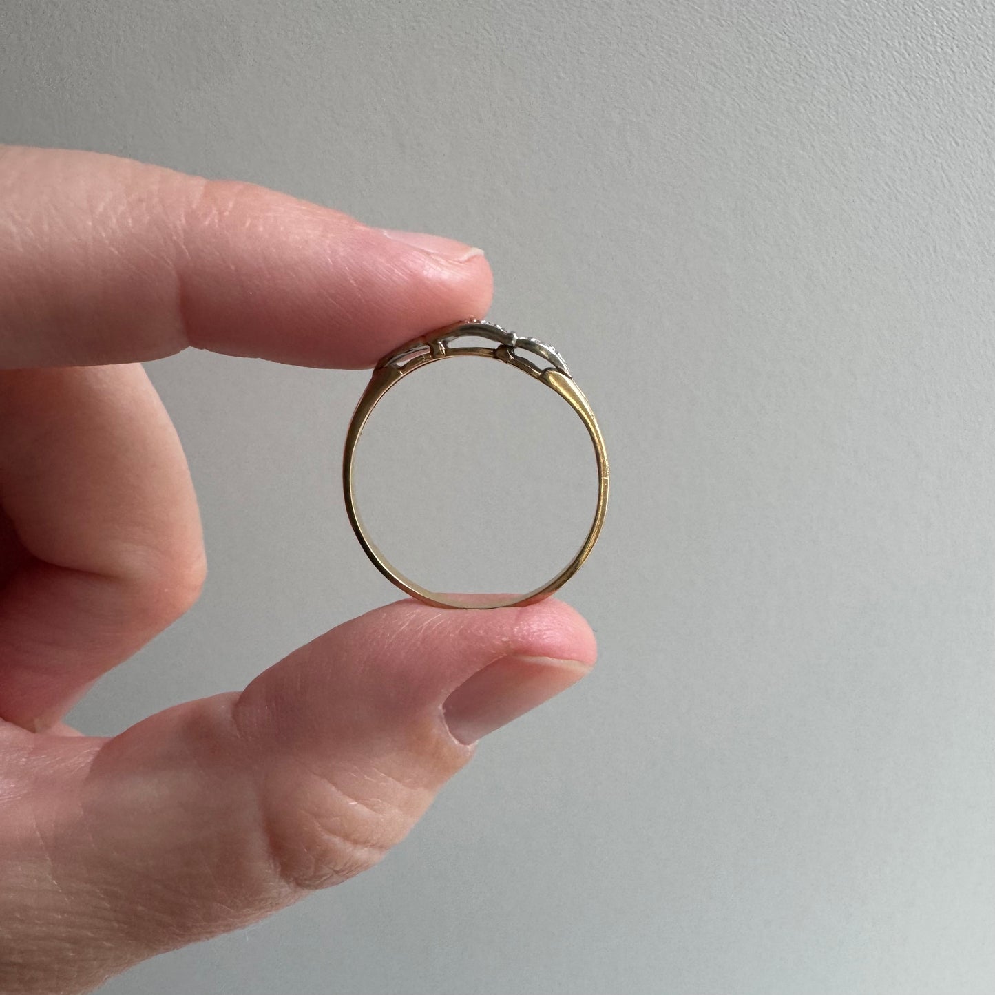 V I N T A G E // single cut glow / 14k yellow and white gold four stone diamond stacking band / size 8.75