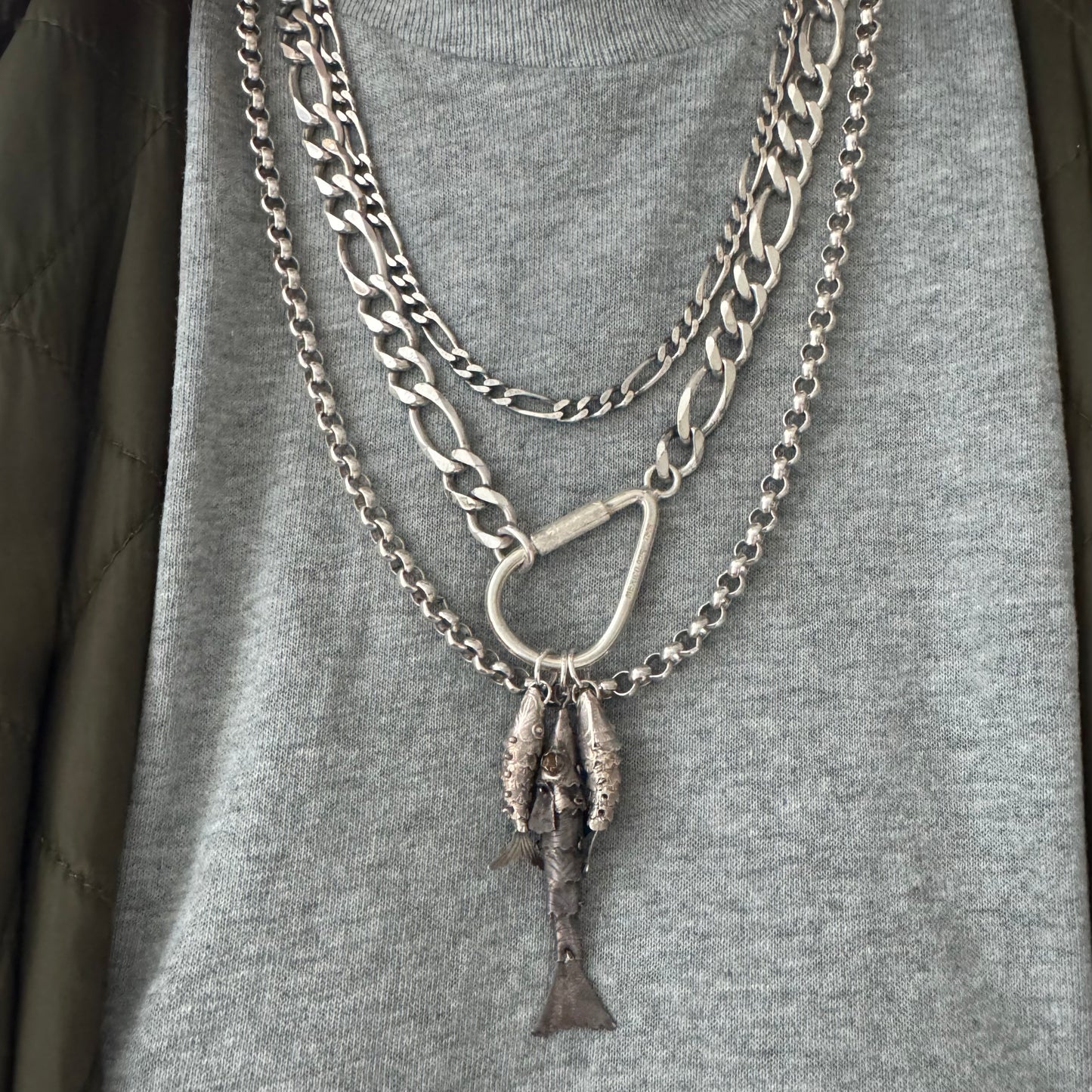 reimagined V I N T A G E // connected possibilities / sterling silver figaro necklace chain with a charm holder clasp / 22", 54.5g