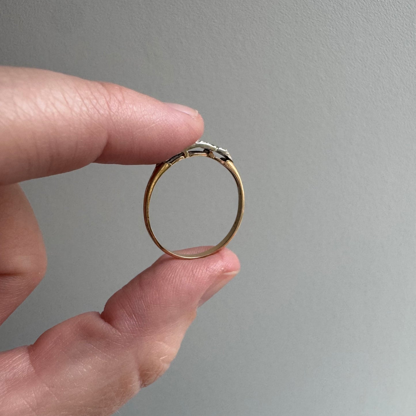 V I N T A G E // single cut glow / 14k yellow and white gold four stone diamond stacking band / size 8.75