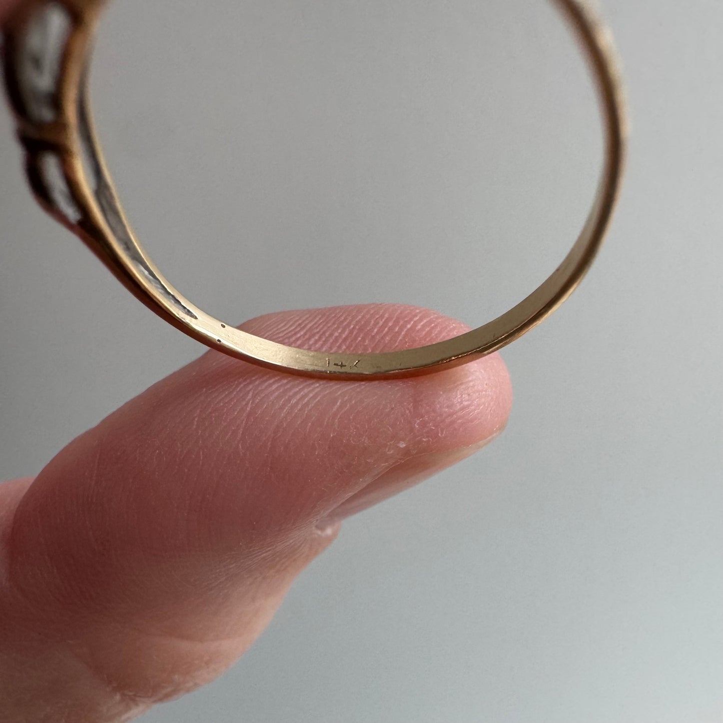 V I N T A G E // single cut glow / 14k yellow and white gold four stone diamond stacking band / size 8.75