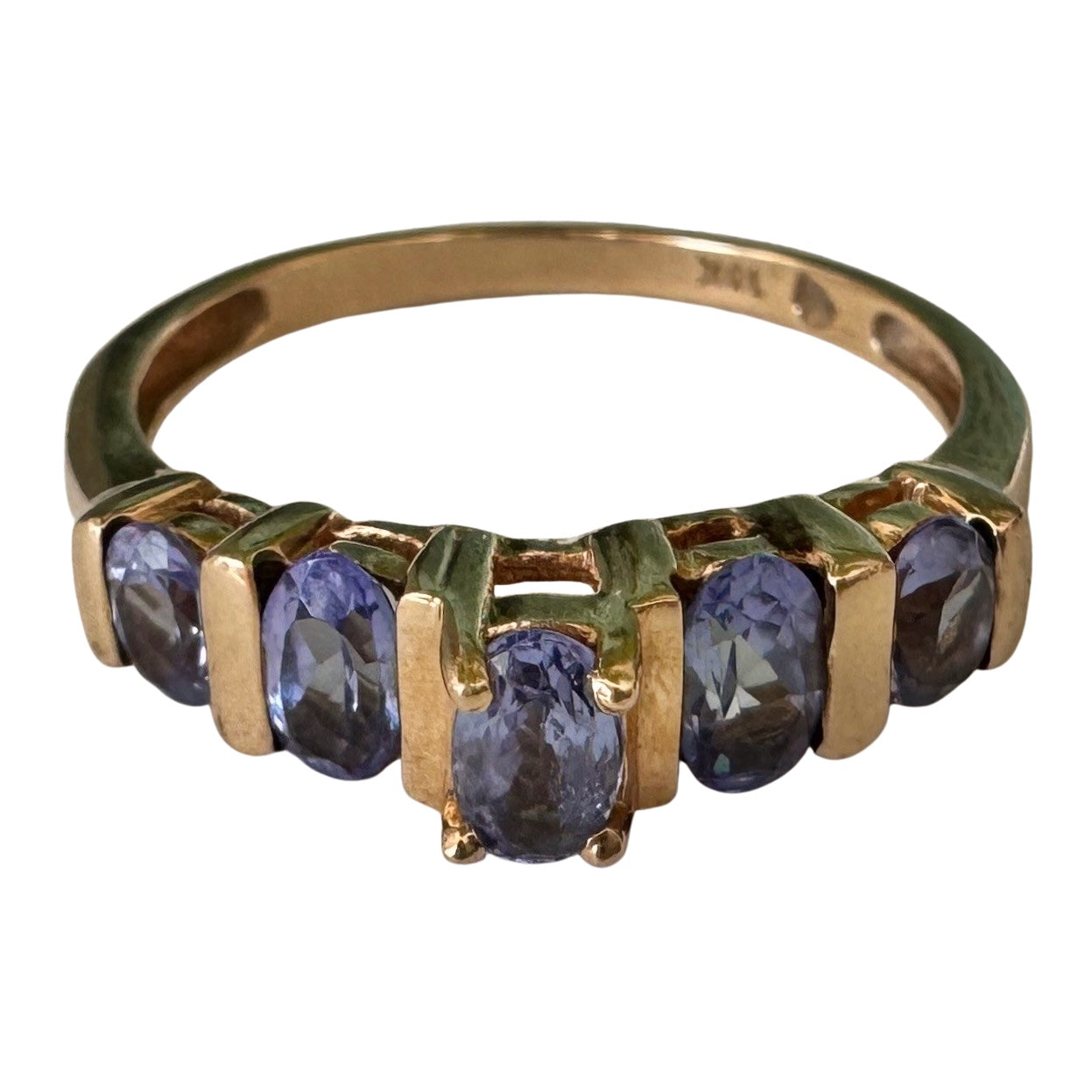 V I N T A G E // periwinkle row / 10k yellow gold and tanzanite half eternity band / size 8