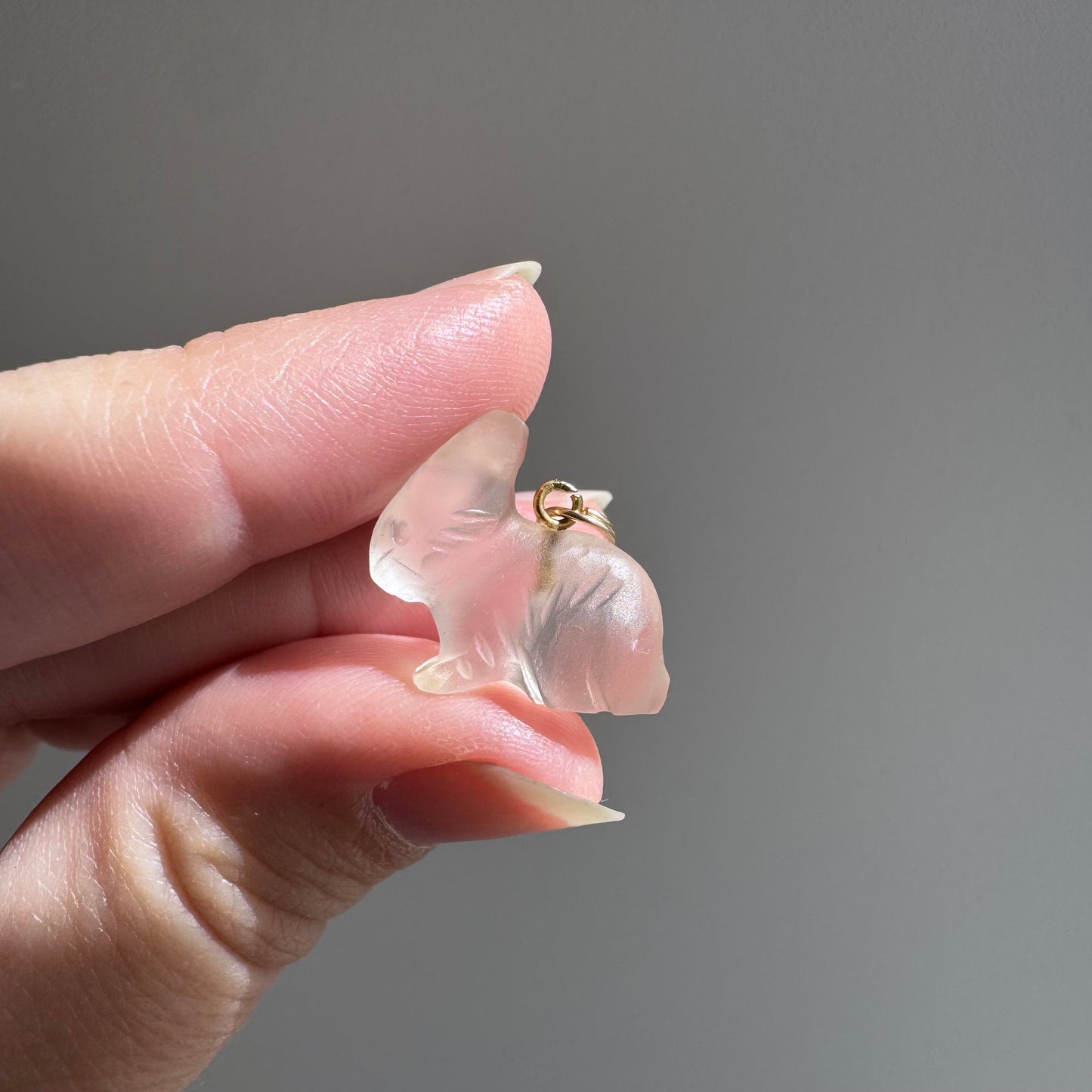 V I N T A G E // sweetest bunny / 14k yellow gold and carved rock crystal seated rabbit / a pendant