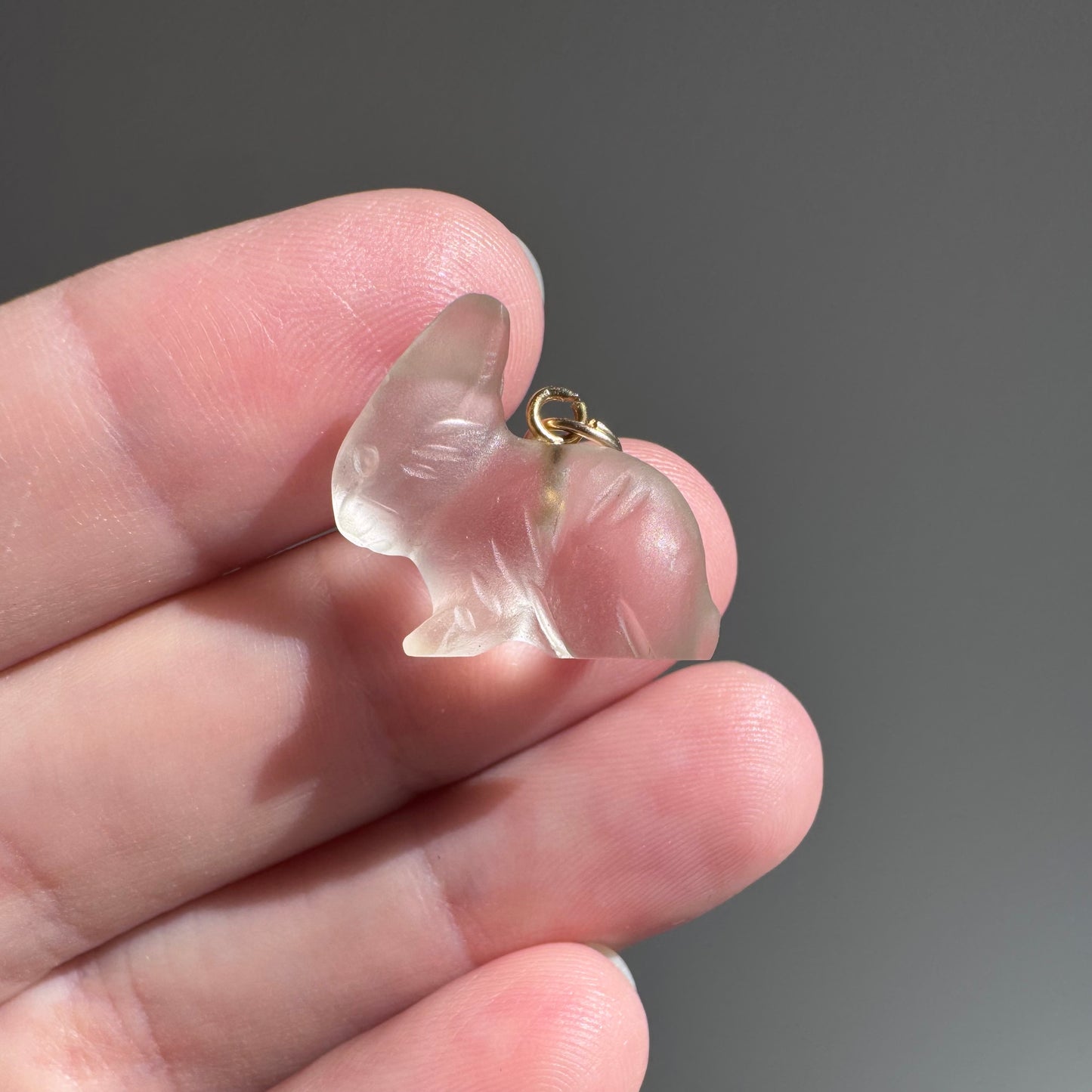 V I N T A G E // sweetest bunny / 14k yellow gold and carved rock crystal seated rabbit / a pendant