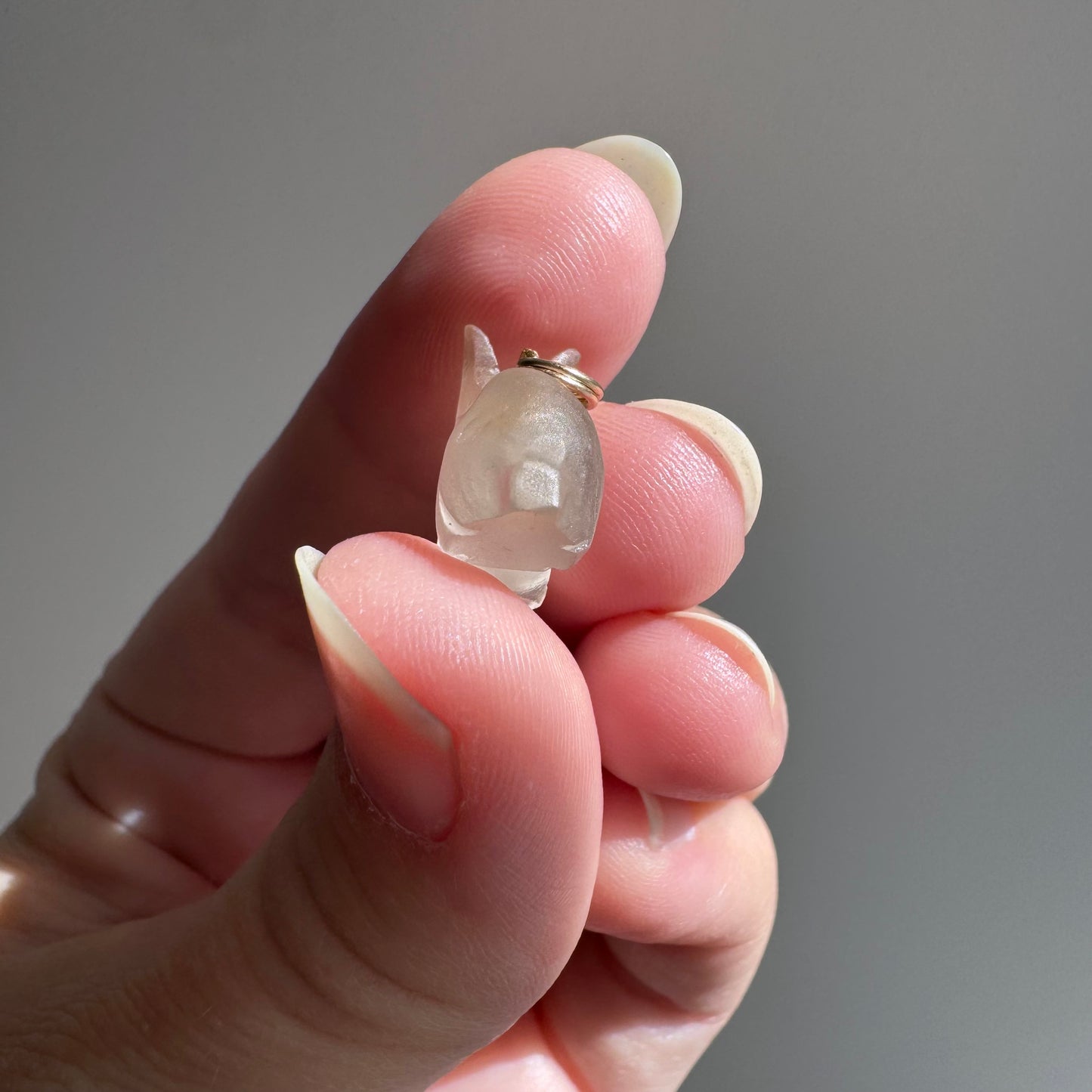 V I N T A G E // sweetest bunny / 14k yellow gold and carved rock crystal seated rabbit / a pendant