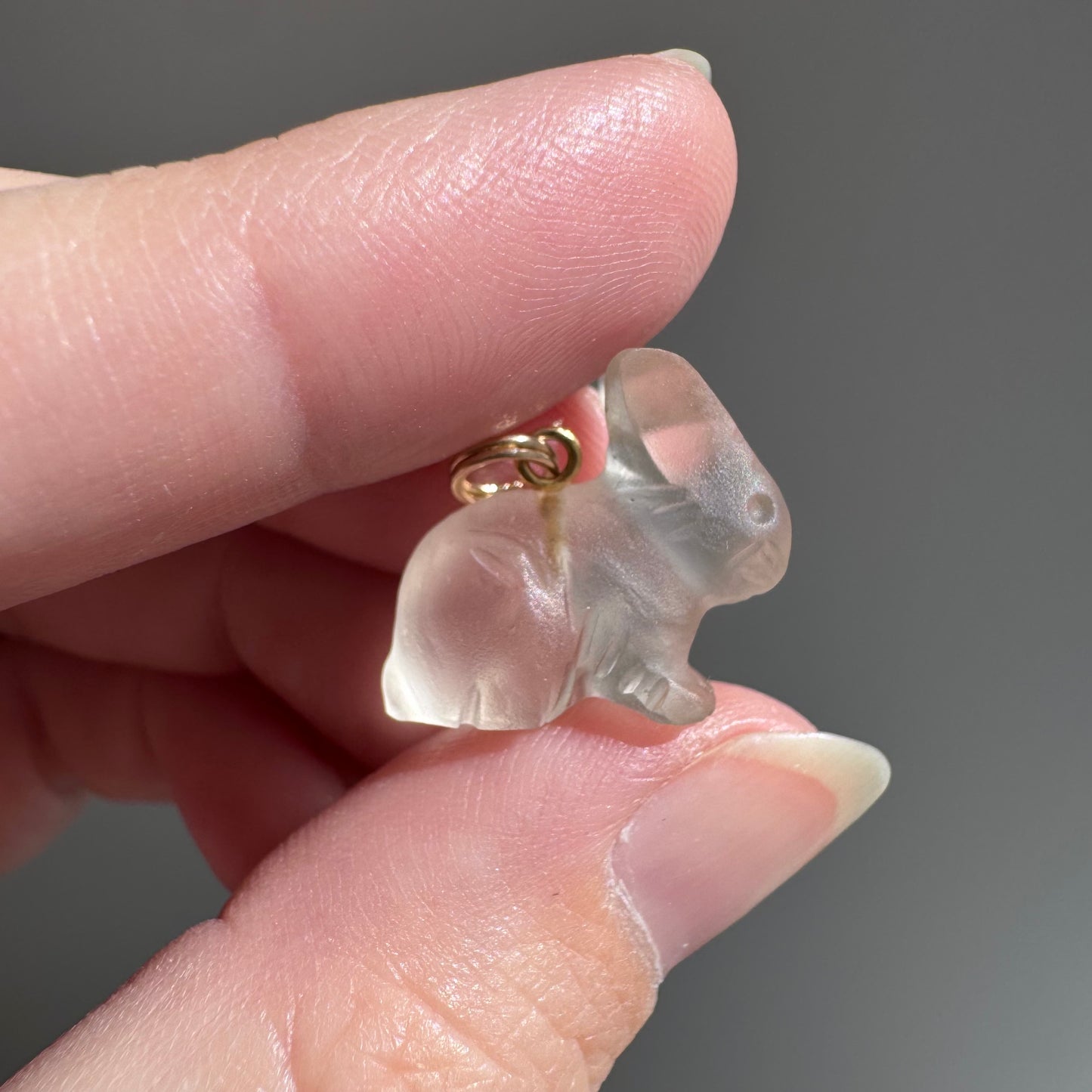 V I N T A G E // sweetest bunny / 14k yellow gold and carved rock crystal seated rabbit / a pendant