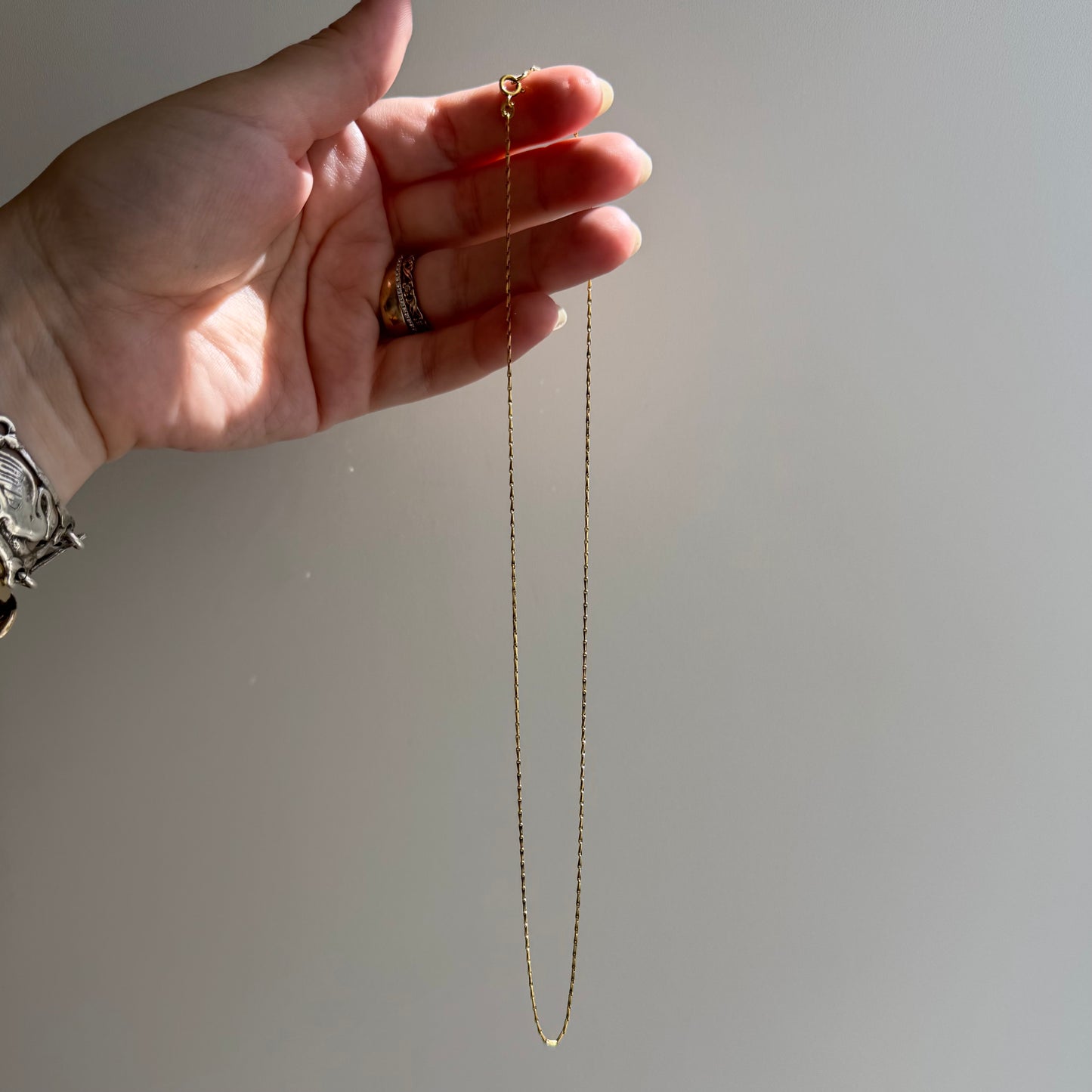 V I N T A G E // long links / 14k yellow gold dainty fetter bar link chain / 17.75", 2.2g