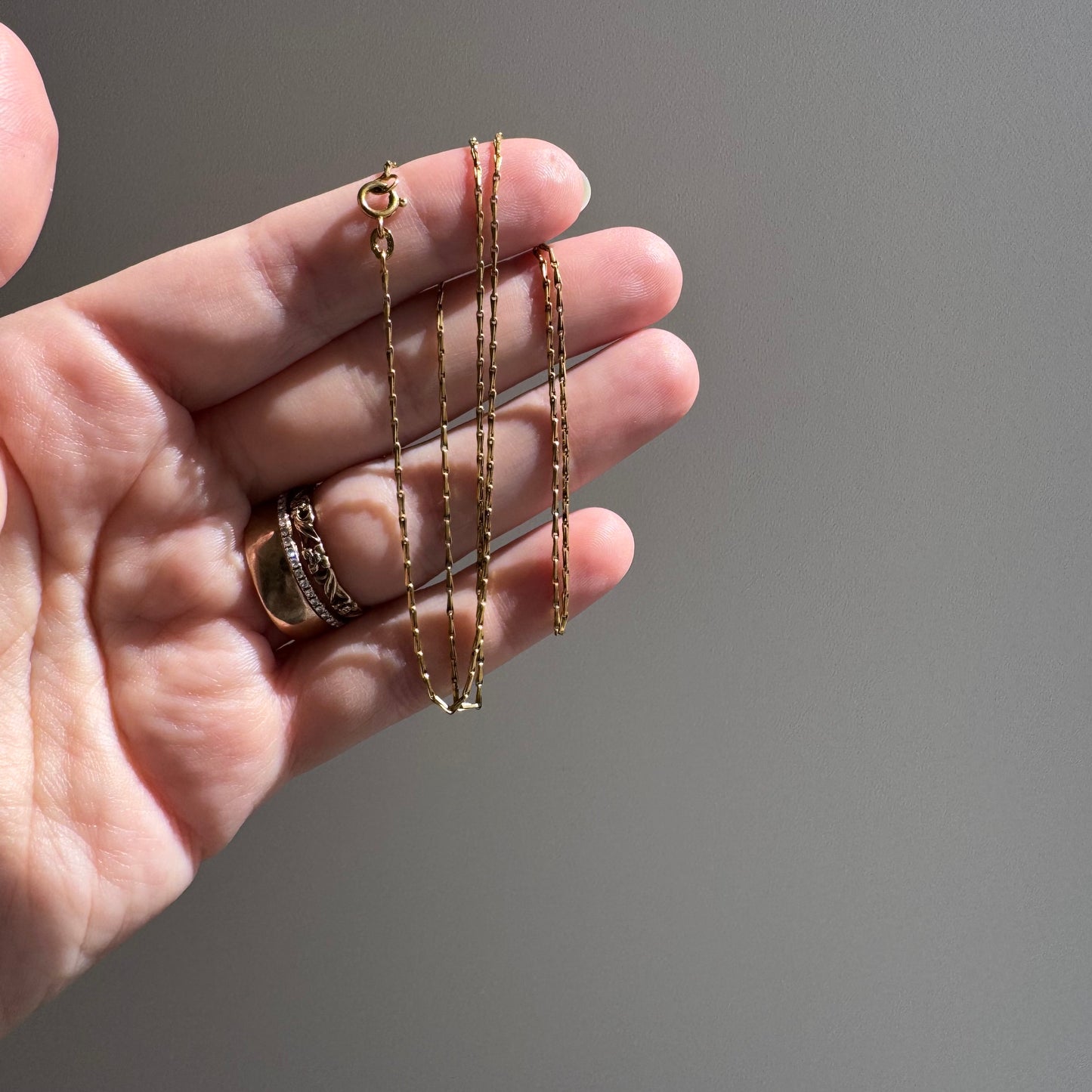 V I N T A G E // long links / 14k yellow gold dainty fetter bar link chain / 17.75", 2.2g