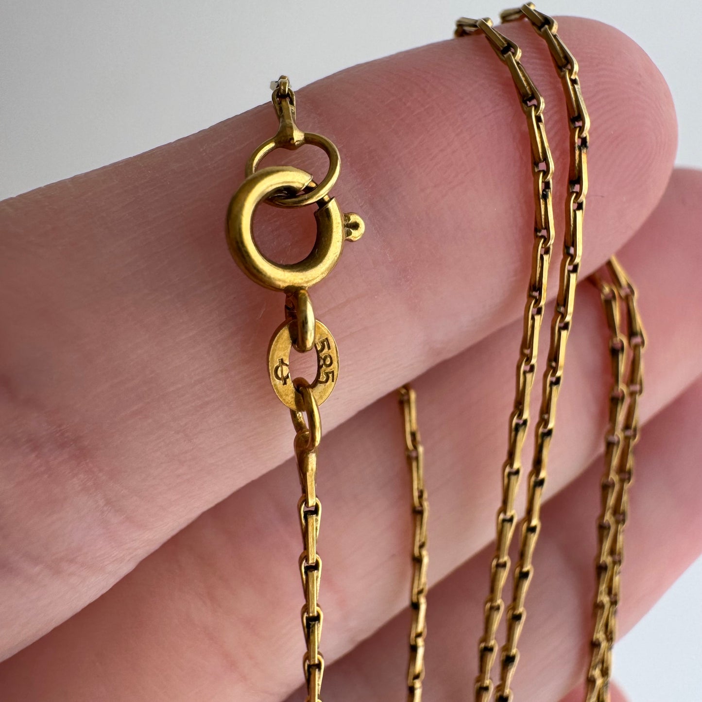 V I N T A G E // long links / 14k yellow gold dainty fetter bar link chain / 17.75", 2.2g