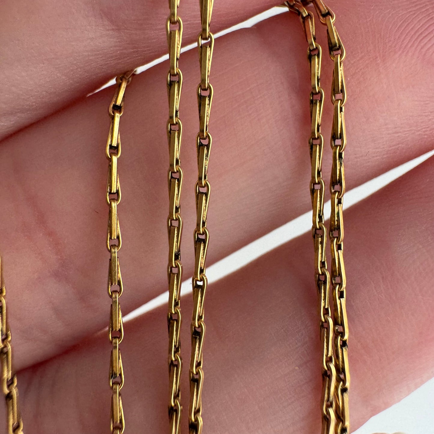 V I N T A G E // long links / 14k yellow gold dainty fetter bar link chain / 17.75", 2.2g