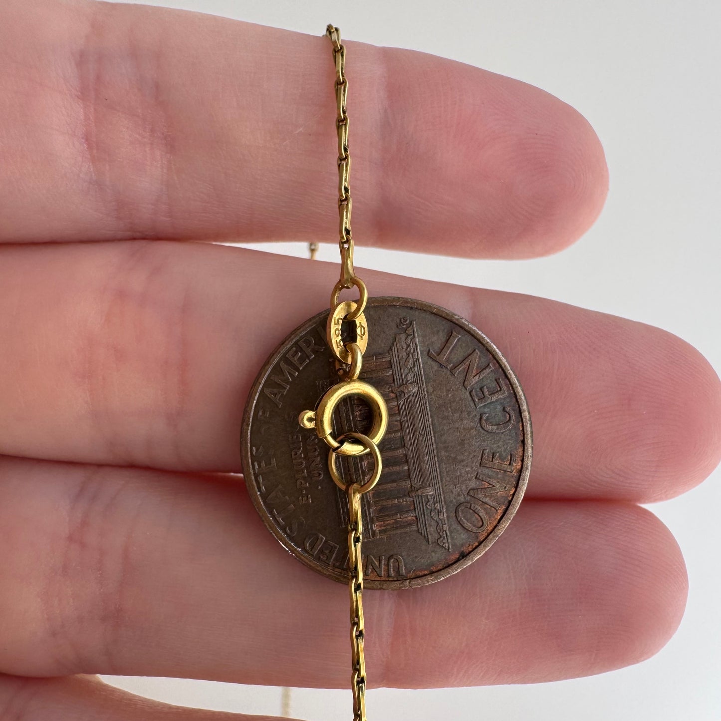 V I N T A G E // long links / 14k yellow gold dainty fetter bar link chain / 17.75", 2.2g