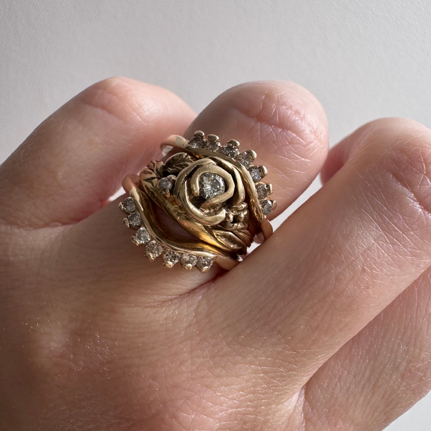 V I N T A G E // blooming love / 14k art nouveau inspired floral wedding set / size 5.25