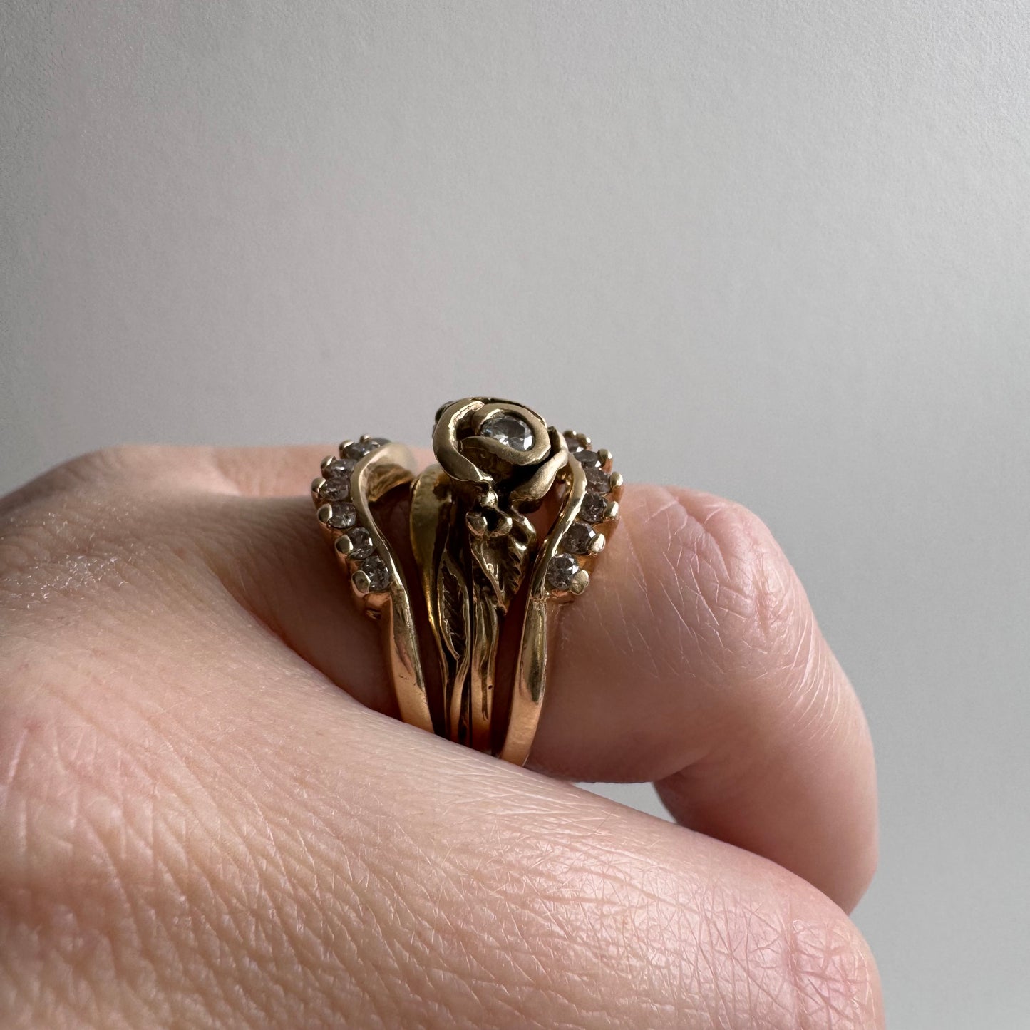 V I N T A G E // blooming love / 14k art nouveau inspired floral wedding set / size 5.25