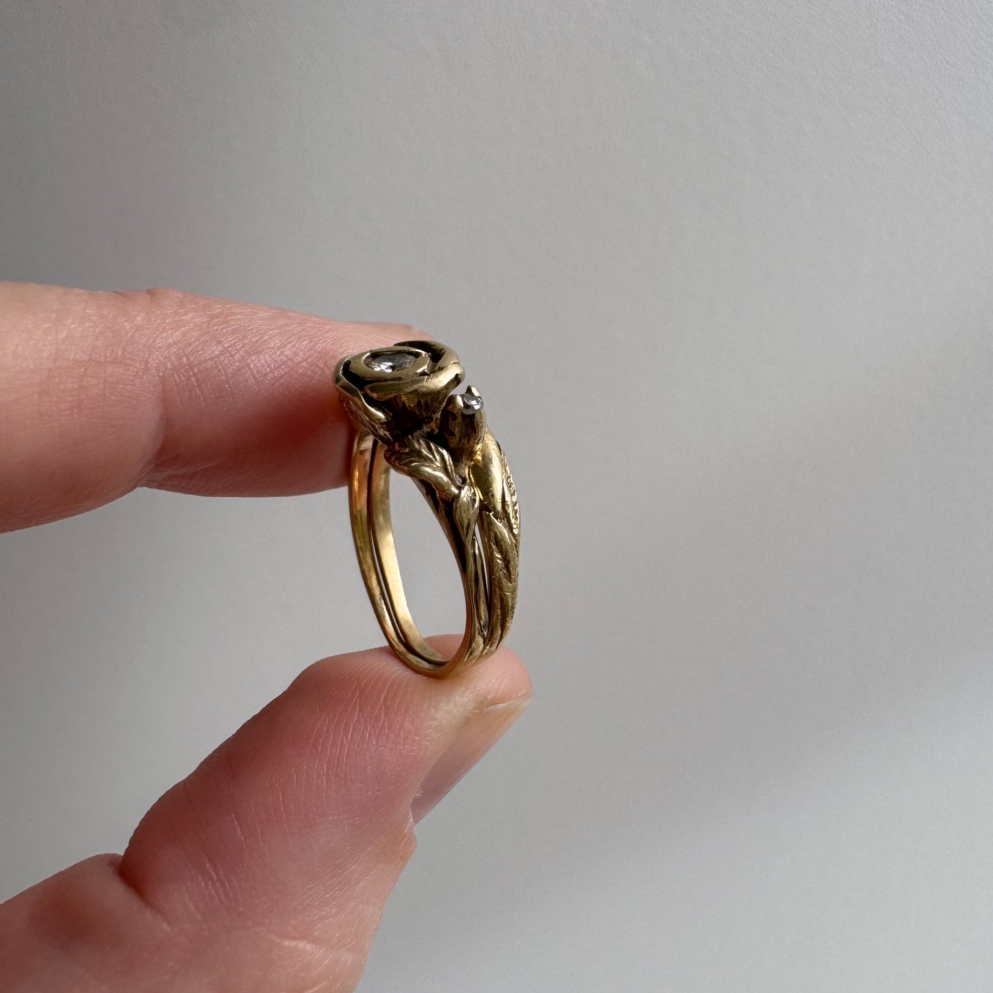 V I N T A G E // blooming love / 14k art nouveau inspired floral wedding set / size 5.25