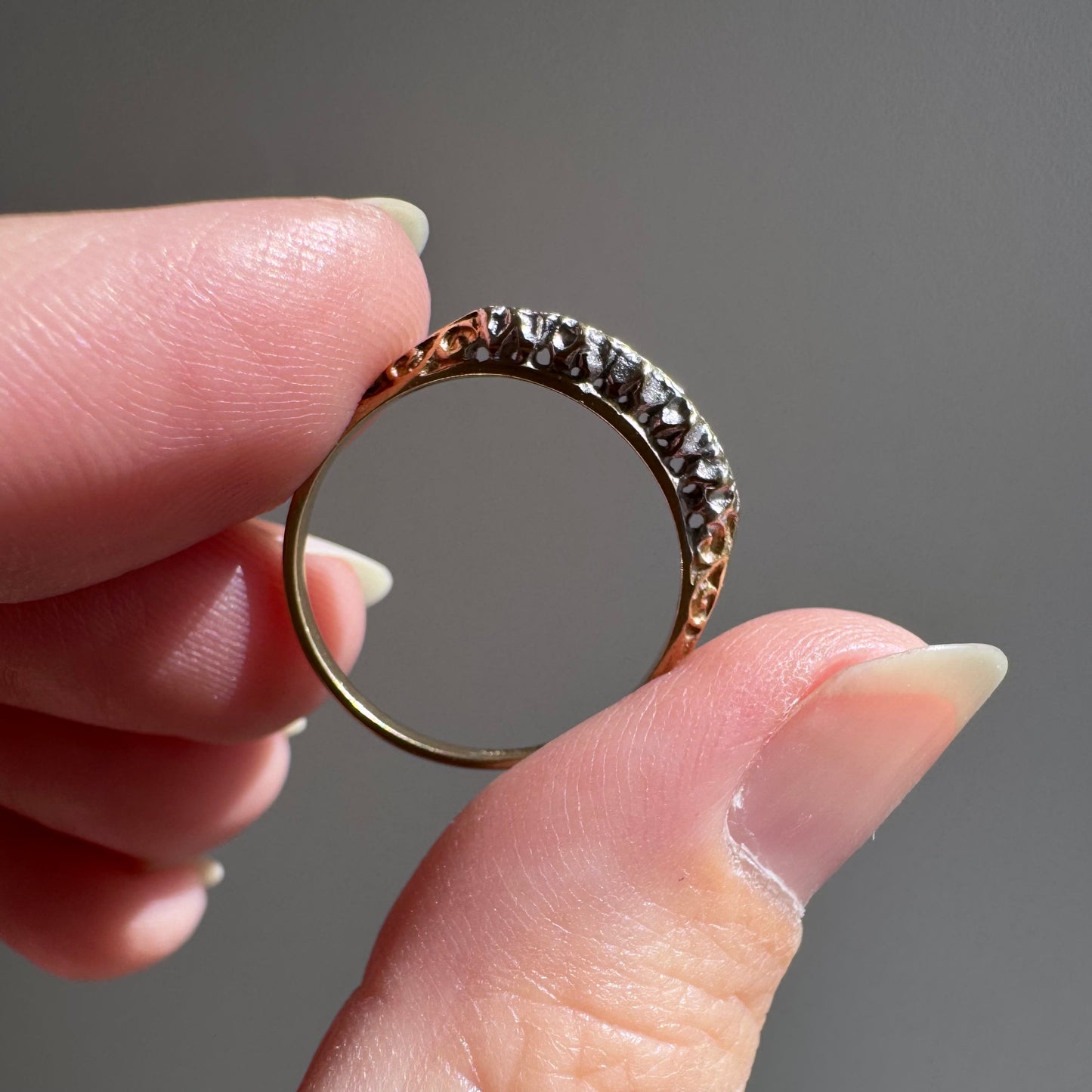 V I N T A G E // five stars / 9k and organic starburst diamond half eternity band / size 6+