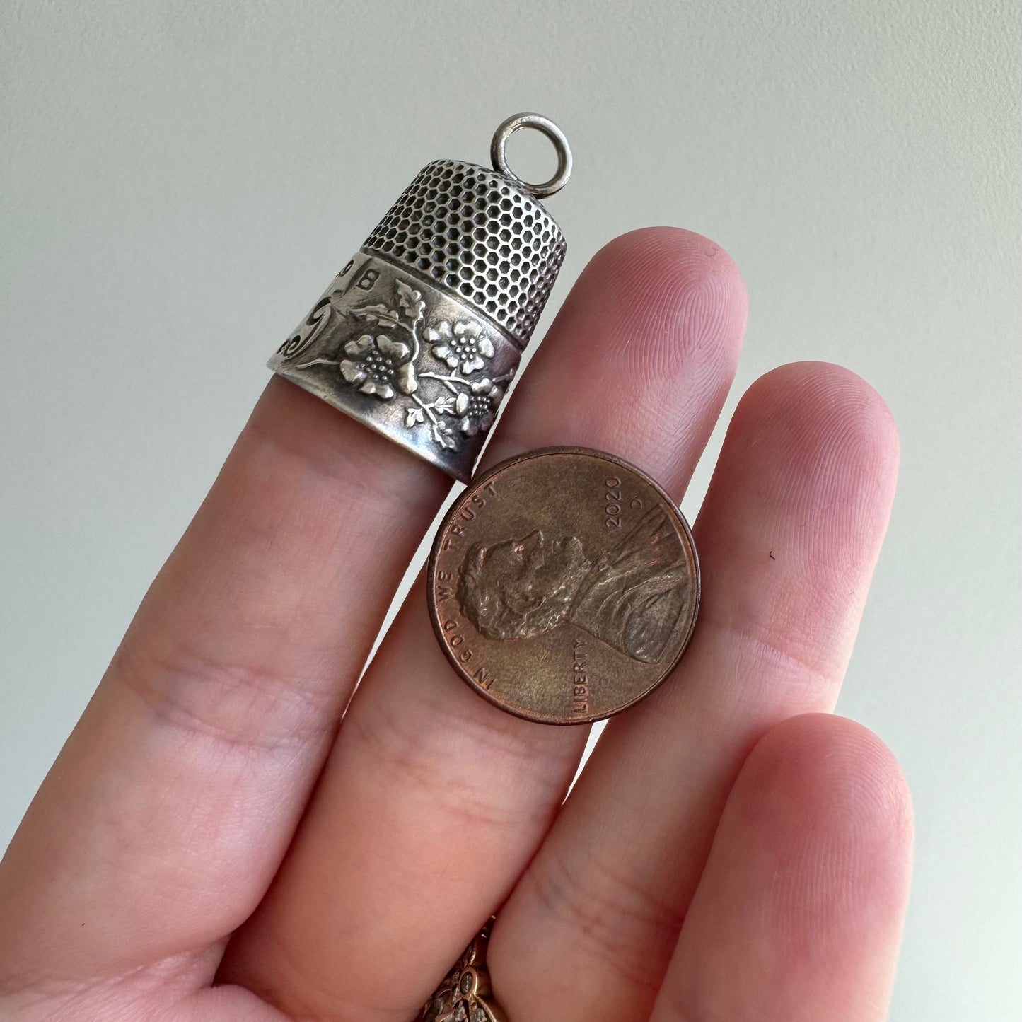 V I N T A G E // blooming protection / sterling silver chatelaine thimble / a pendant or charm