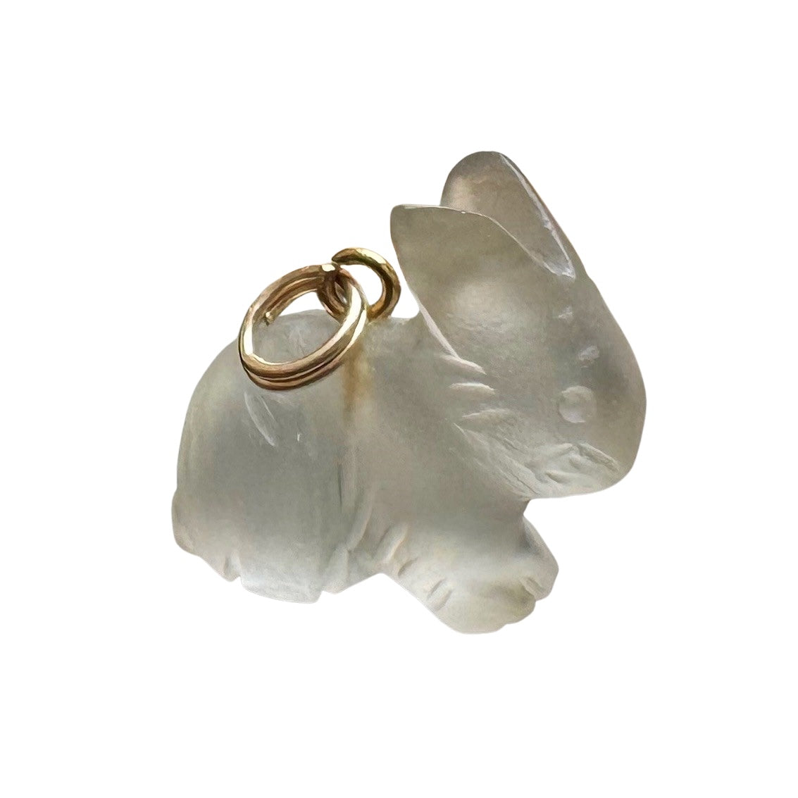 V I N T A G E // sweetest bunny / 14k yellow gold and carved rock crystal seated rabbit / a pendant