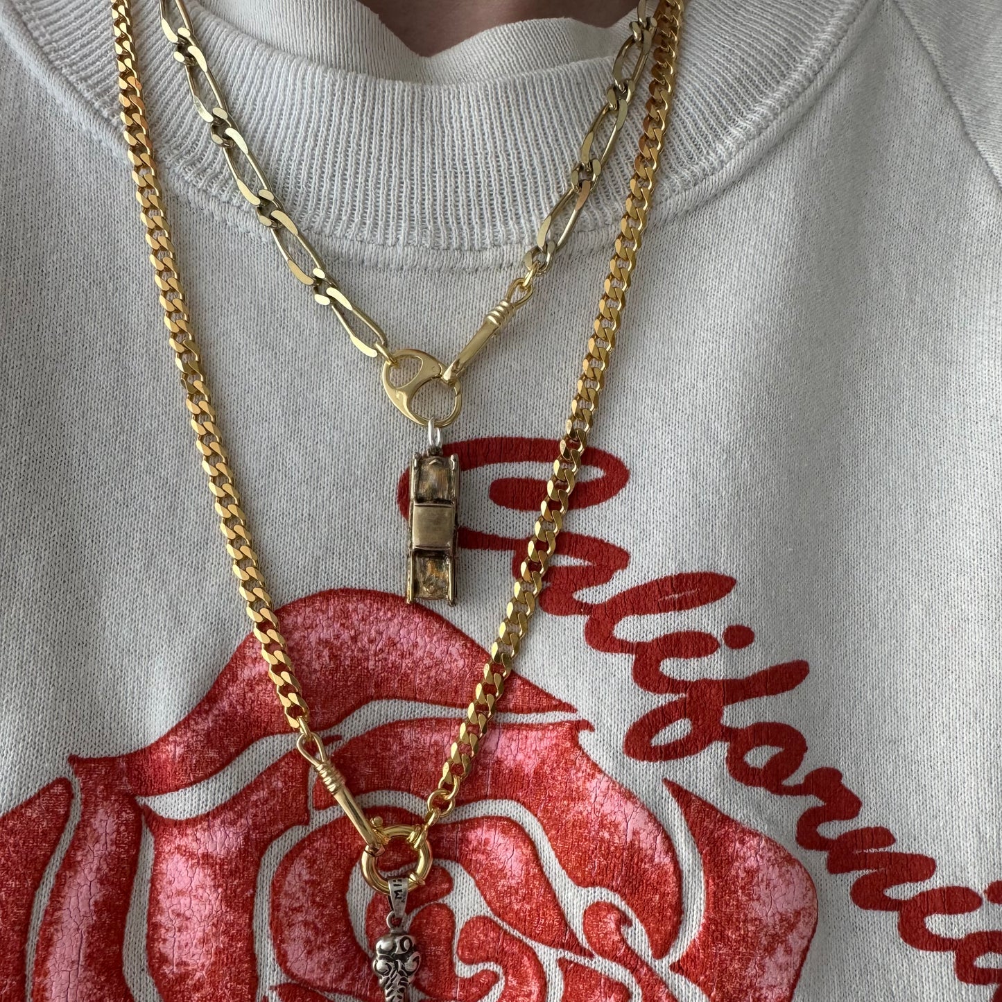 reimagined V I N T A G E // modern day watch chain / re-worked gold over sterling silver one-to-one figaro chain / 18", 21.5g