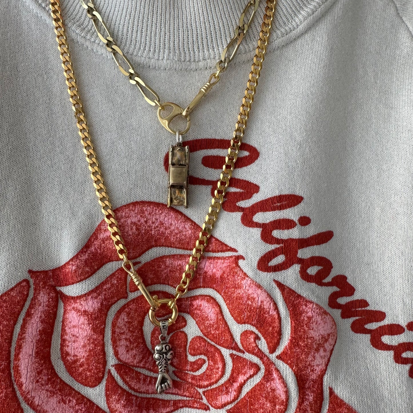 reimagined V I N T A G E // modern day watch chain / re-worked gold over sterling silver one-to-one figaro chain / 23.75", 21.6g