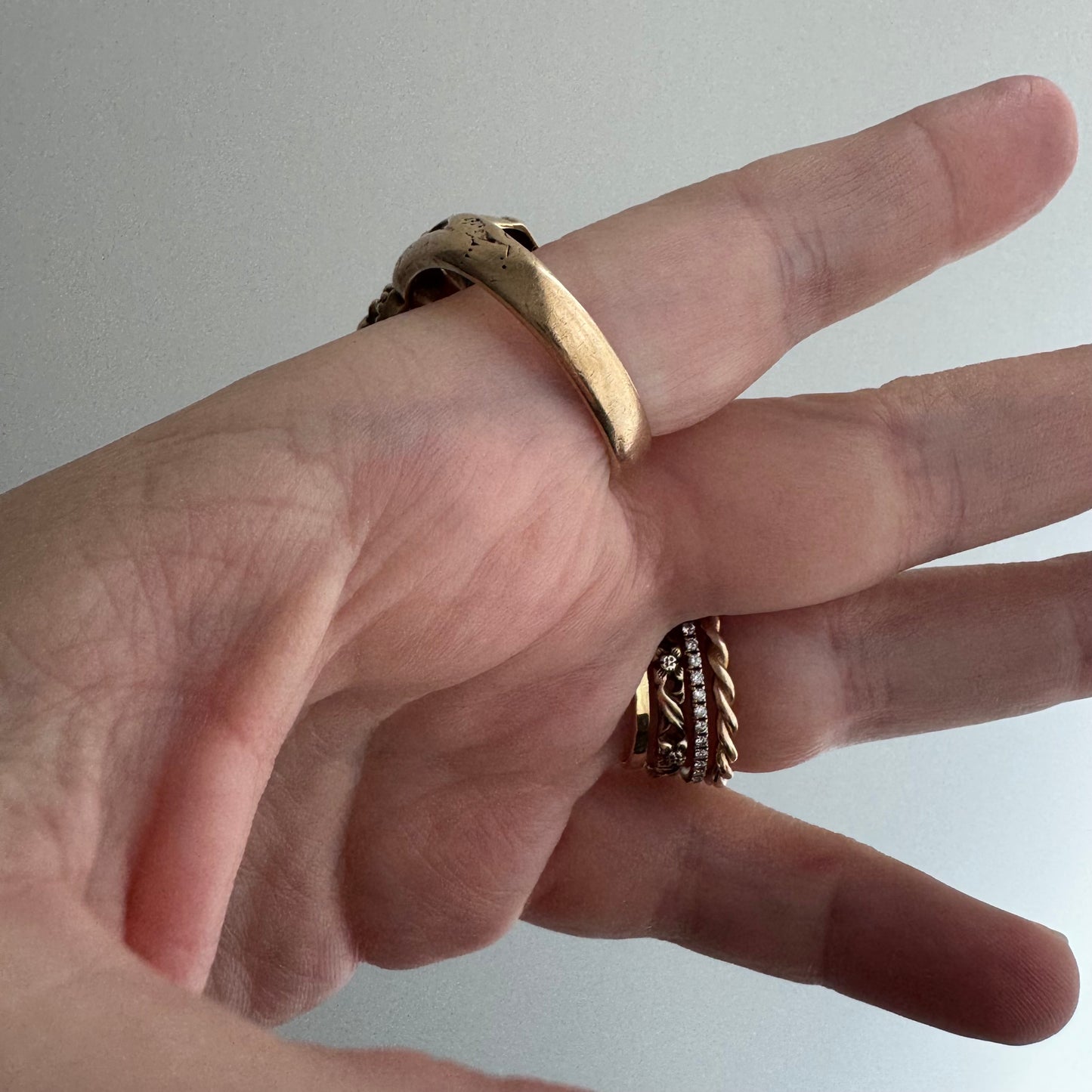 V I N T A G E // double dragon / 10k yellow gold dragon bypass ring with synthetic rubies / size 10.75