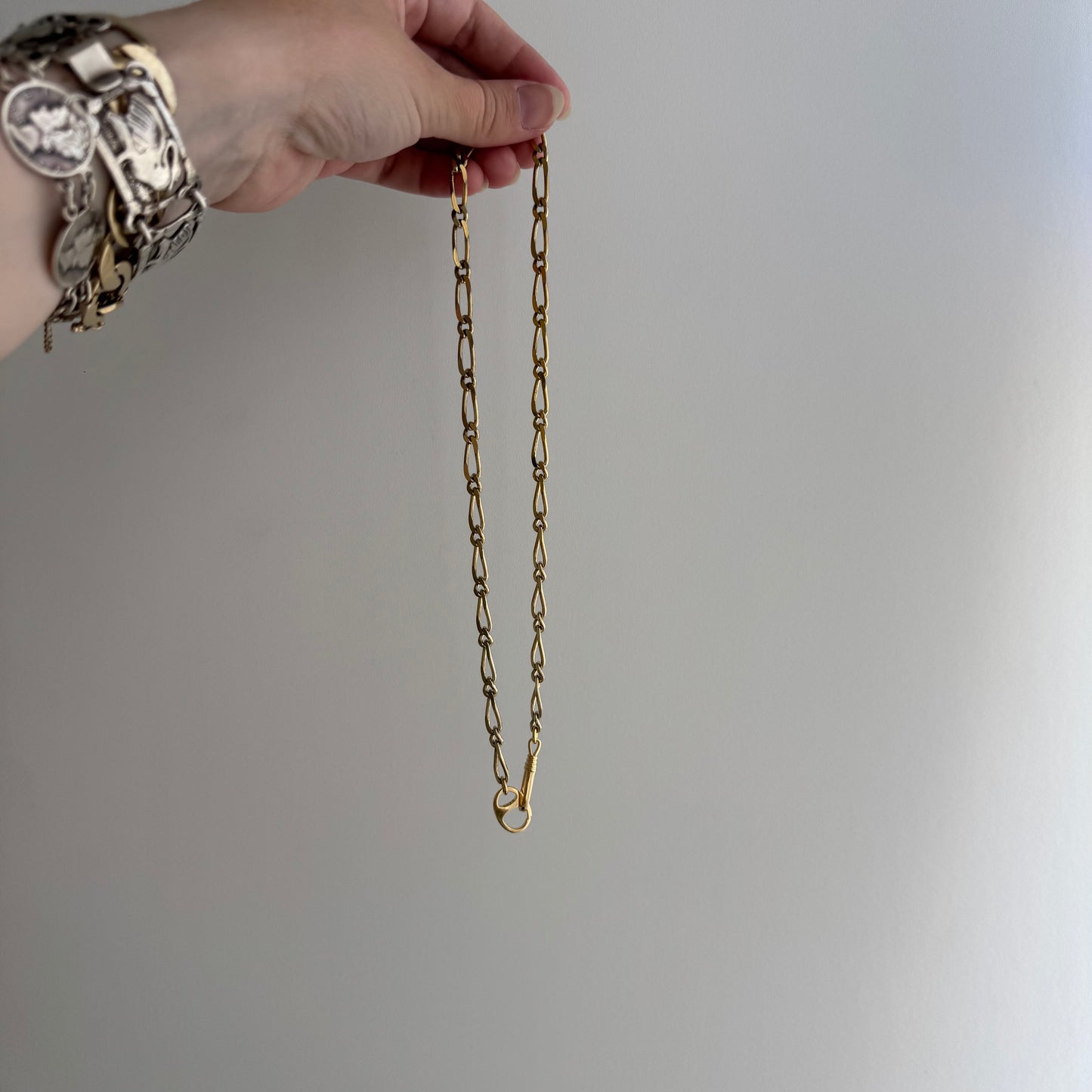reimagined V I N T A G E // modern day watch chain / re-worked gold over sterling silver one-to-one figaro chain / 18", 21.5g