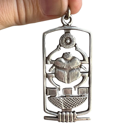 V I N T A G E // sun worship / Egyptian sterling silver scarab and sun cartouche / a large pendant