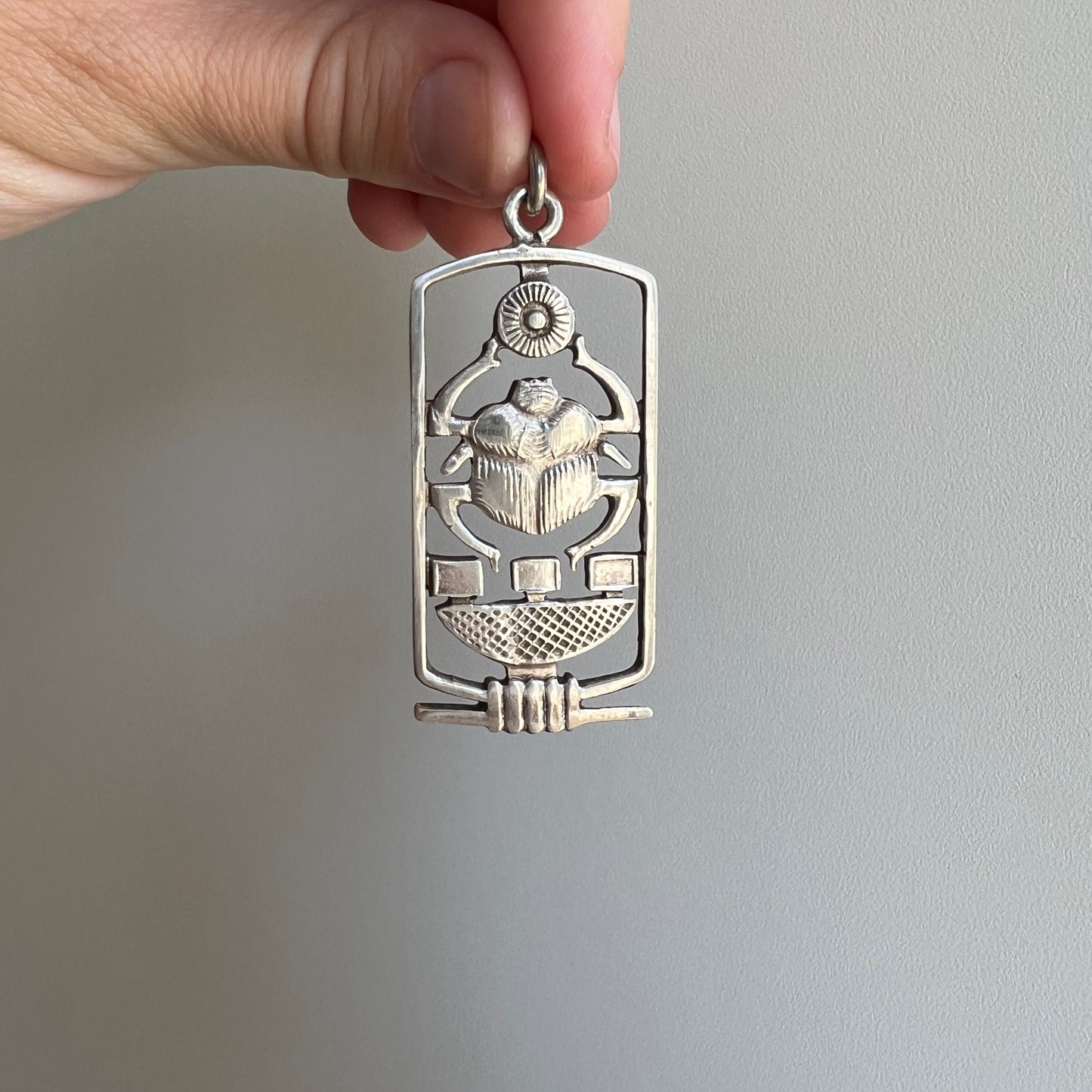 V I N T A G E // sun worship / Egyptian sterling silver scarab and sun cartouche / a large pendant