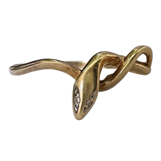 V I N T A G E // slithering hug / 10k and diamond minimalist snake stacking ring / size 11