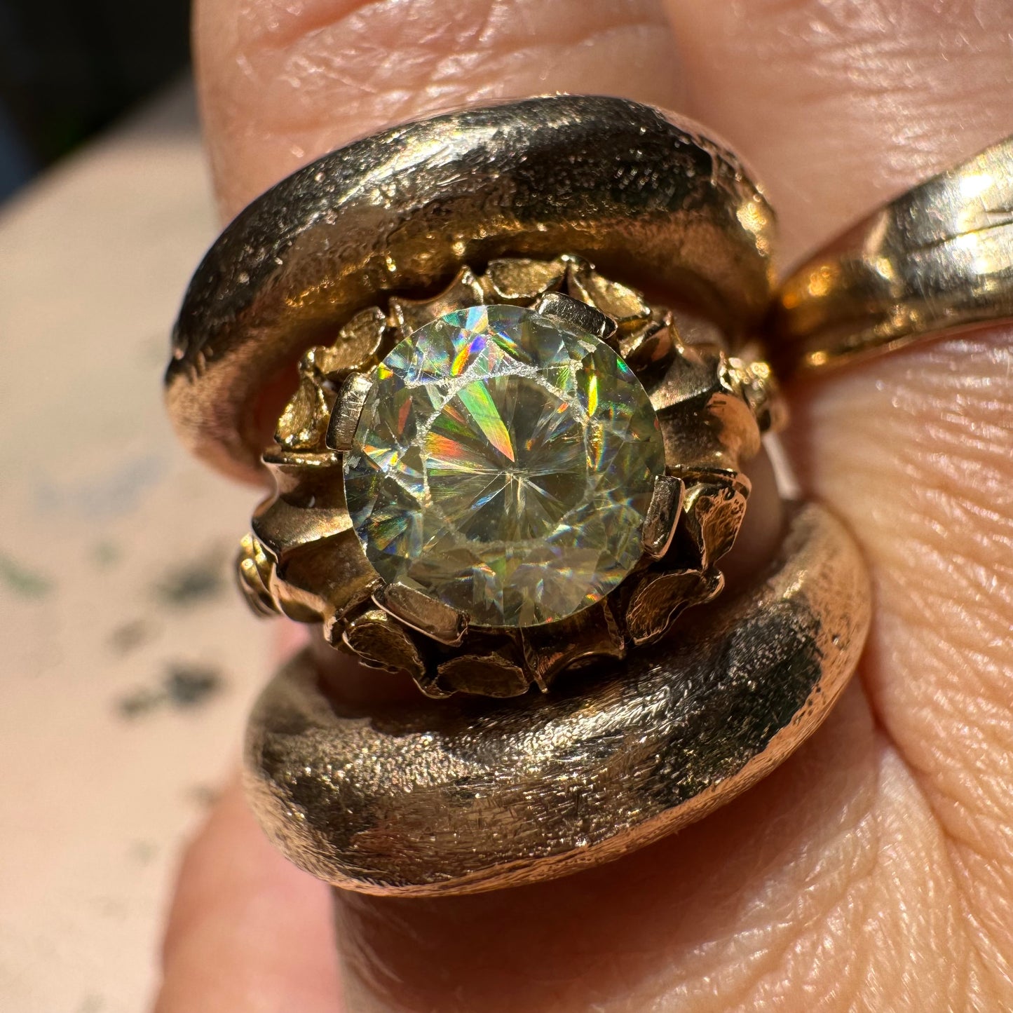 V I N T A G E // nouveau blooms / 14k 1930s floral solitaire mounting with green quartz / size 8