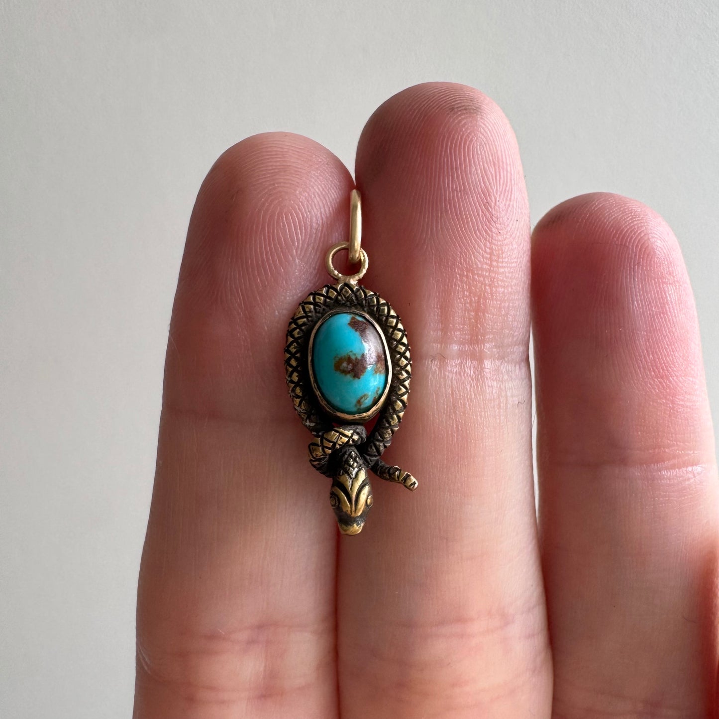reimagined A N T I Q U E // charming serpent / 14k yellow gold and natural turquoise / a hat pin conversion pendant