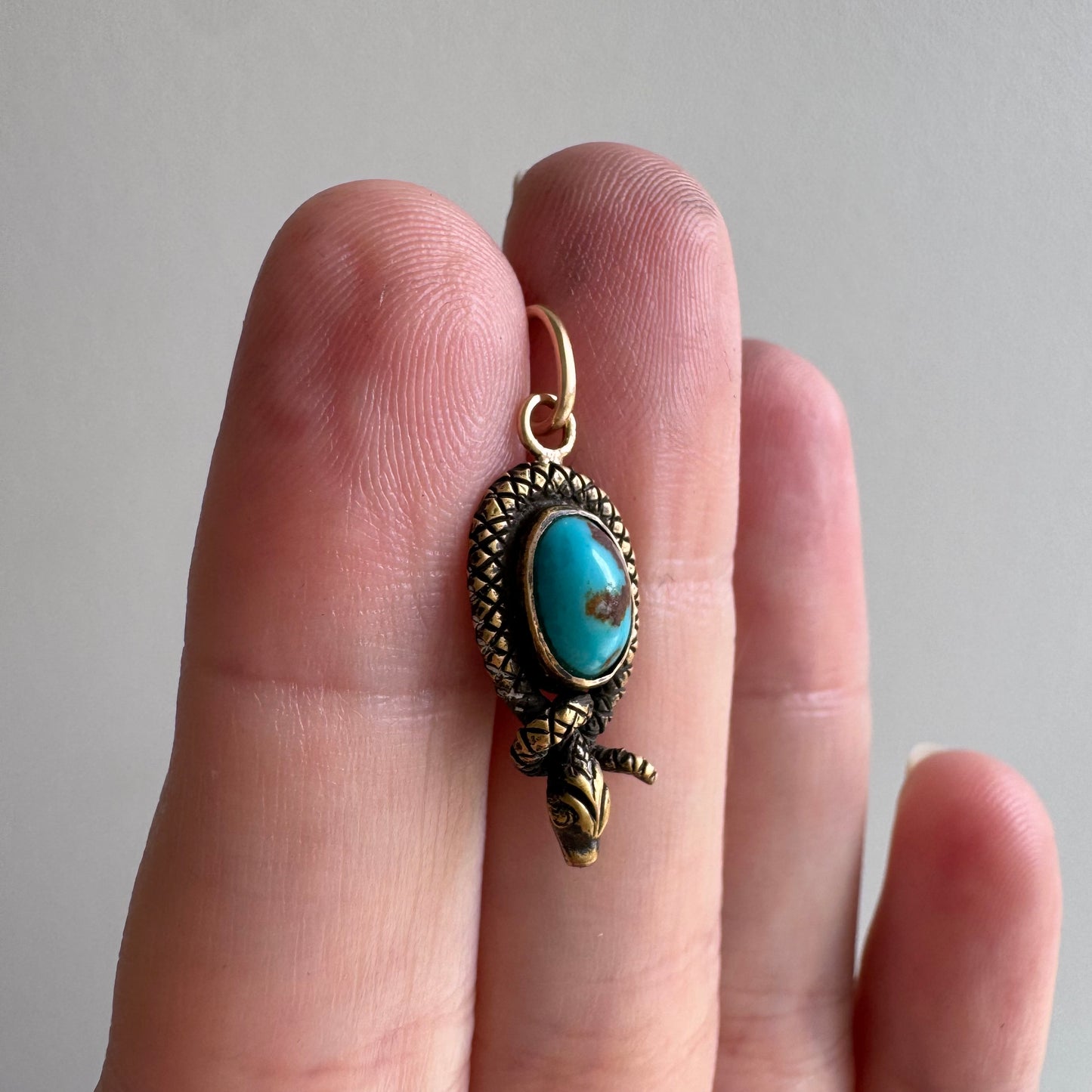 reimagined A N T I Q U E // charming serpent / 14k yellow gold and natural turquoise / a hat pin conversion pendant
