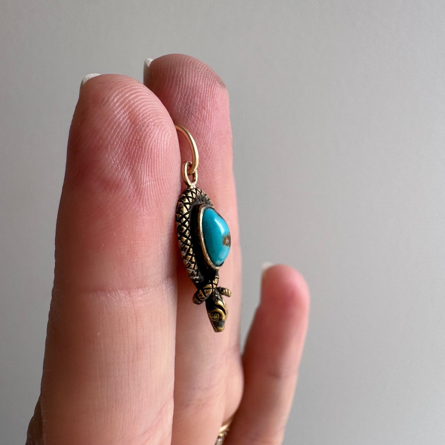 reimagined A N T I Q U E // charming serpent / 14k yellow gold and natural turquoise / a hat pin conversion pendant