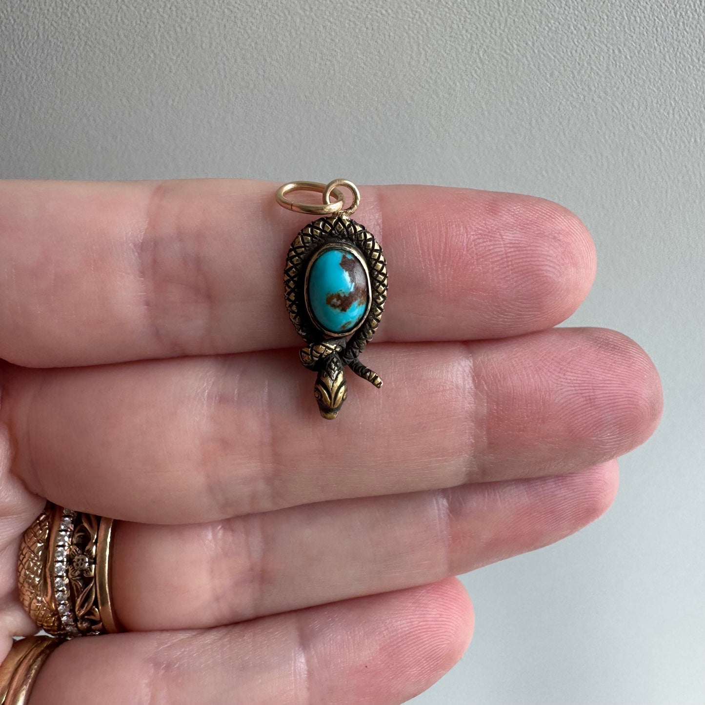 reimagined A N T I Q U E // charming serpent / 14k yellow gold and natural turquoise / a hat pin conversion pendant