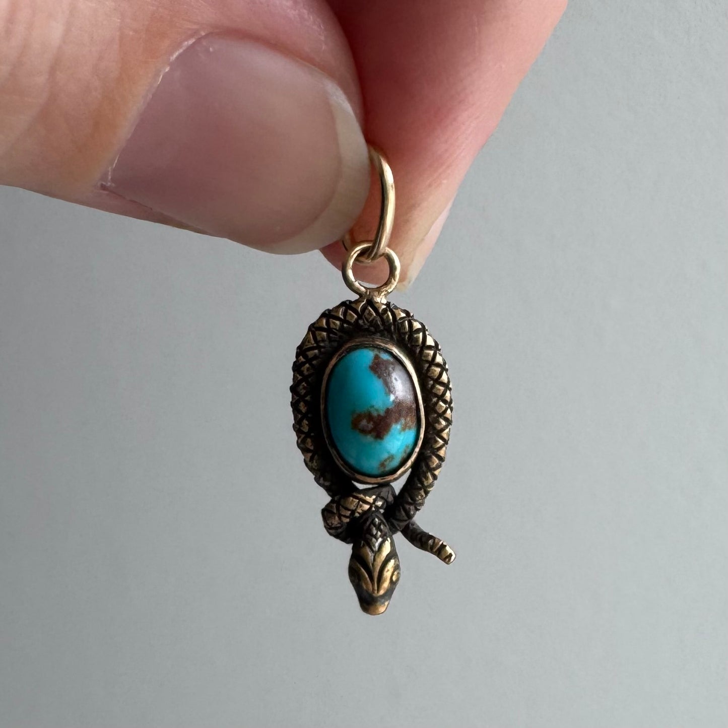 reimagined A N T I Q U E // charming serpent / 14k yellow gold and natural turquoise / a hat pin conversion pendant