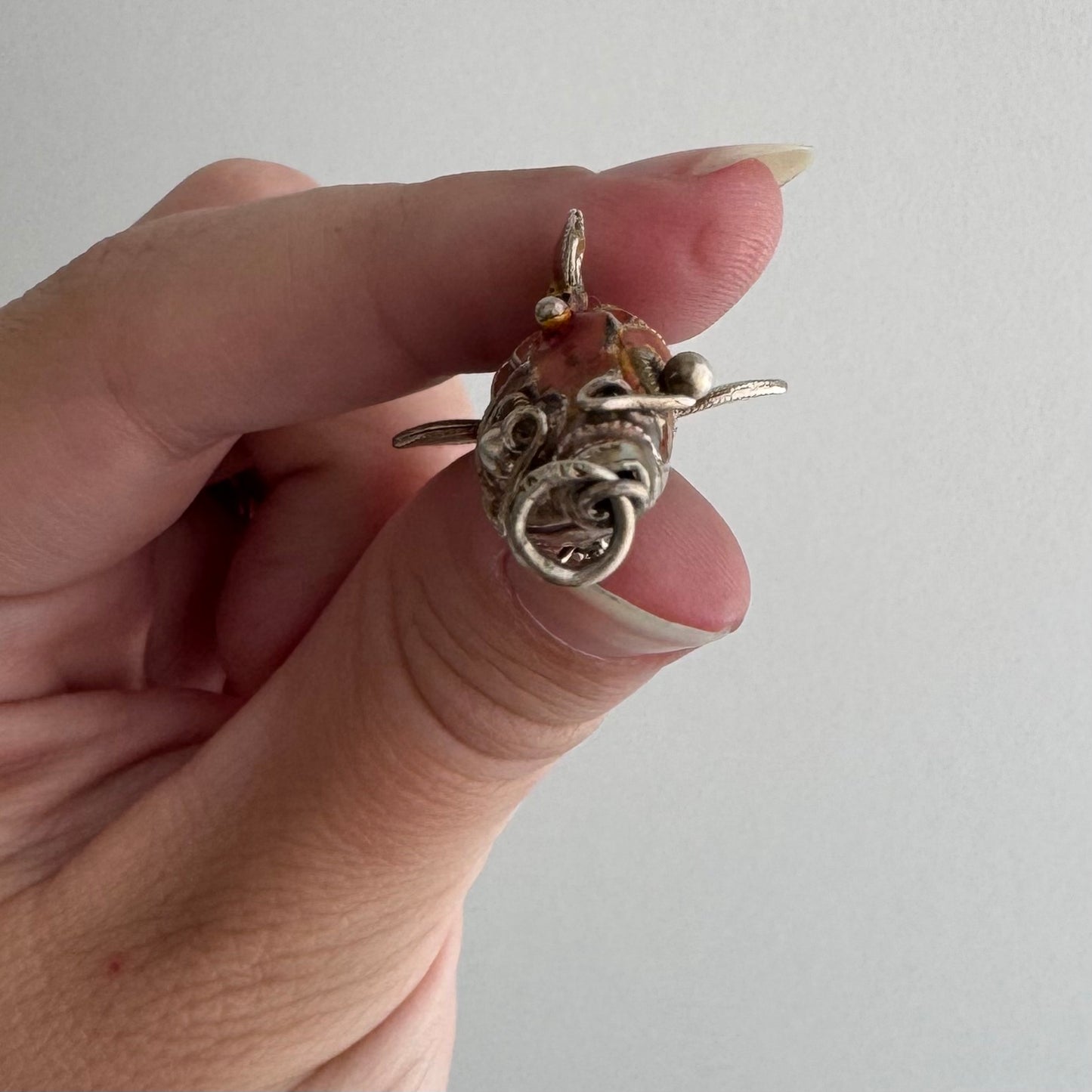 V I N T A G E // lucky catch / silver and enamel articulated fish  / a pendant