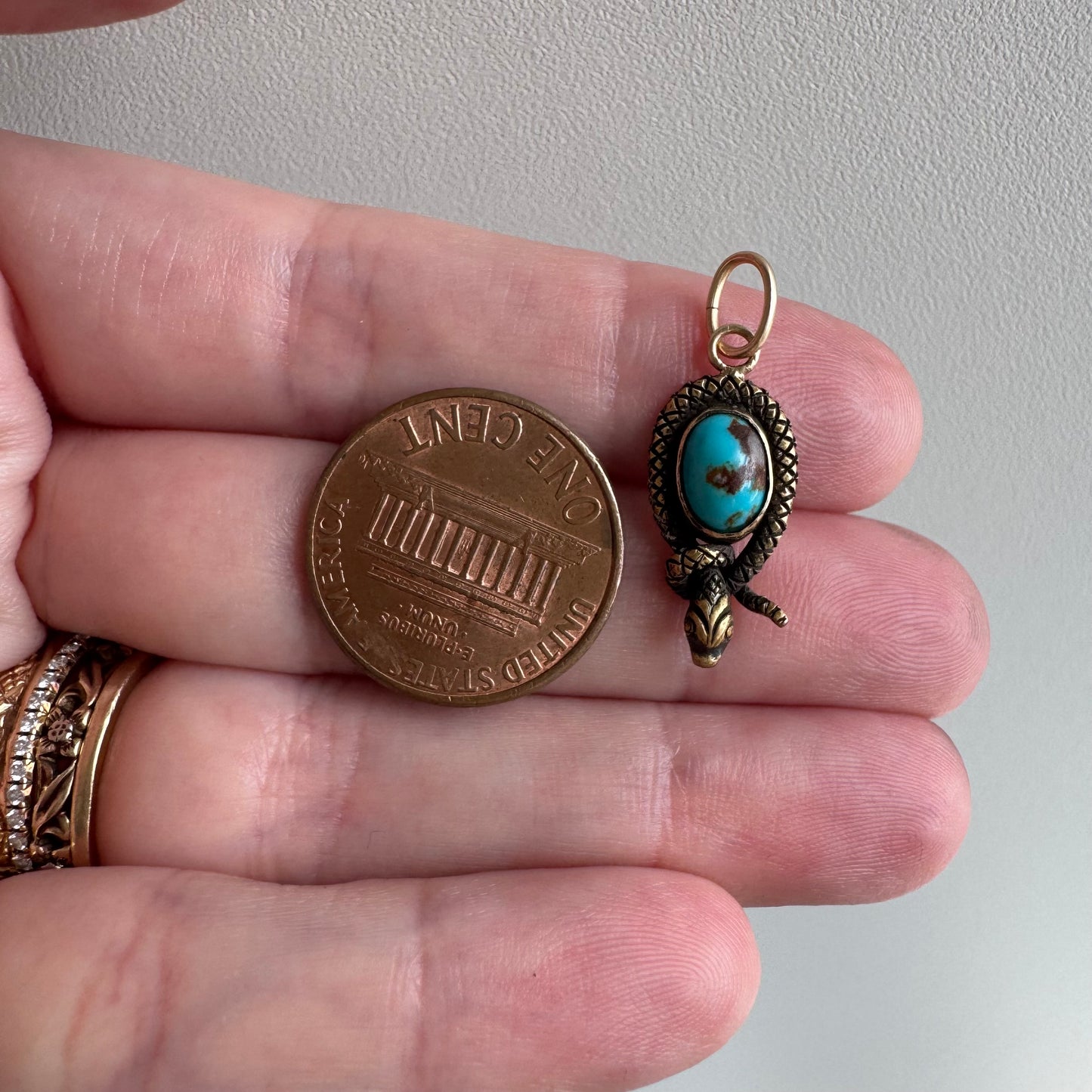 reimagined A N T I Q U E // charming serpent / 14k yellow gold and natural turquoise / a hat pin conversion pendant