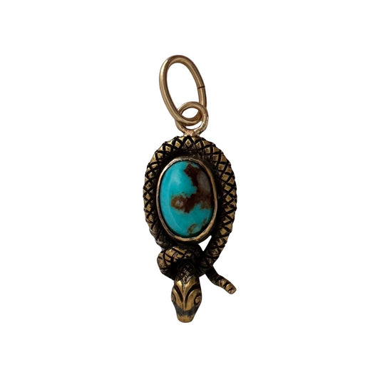 reimagined A N T I Q U E // charming serpent / 14k yellow gold and natural turquoise / a hat pin conversion pendant