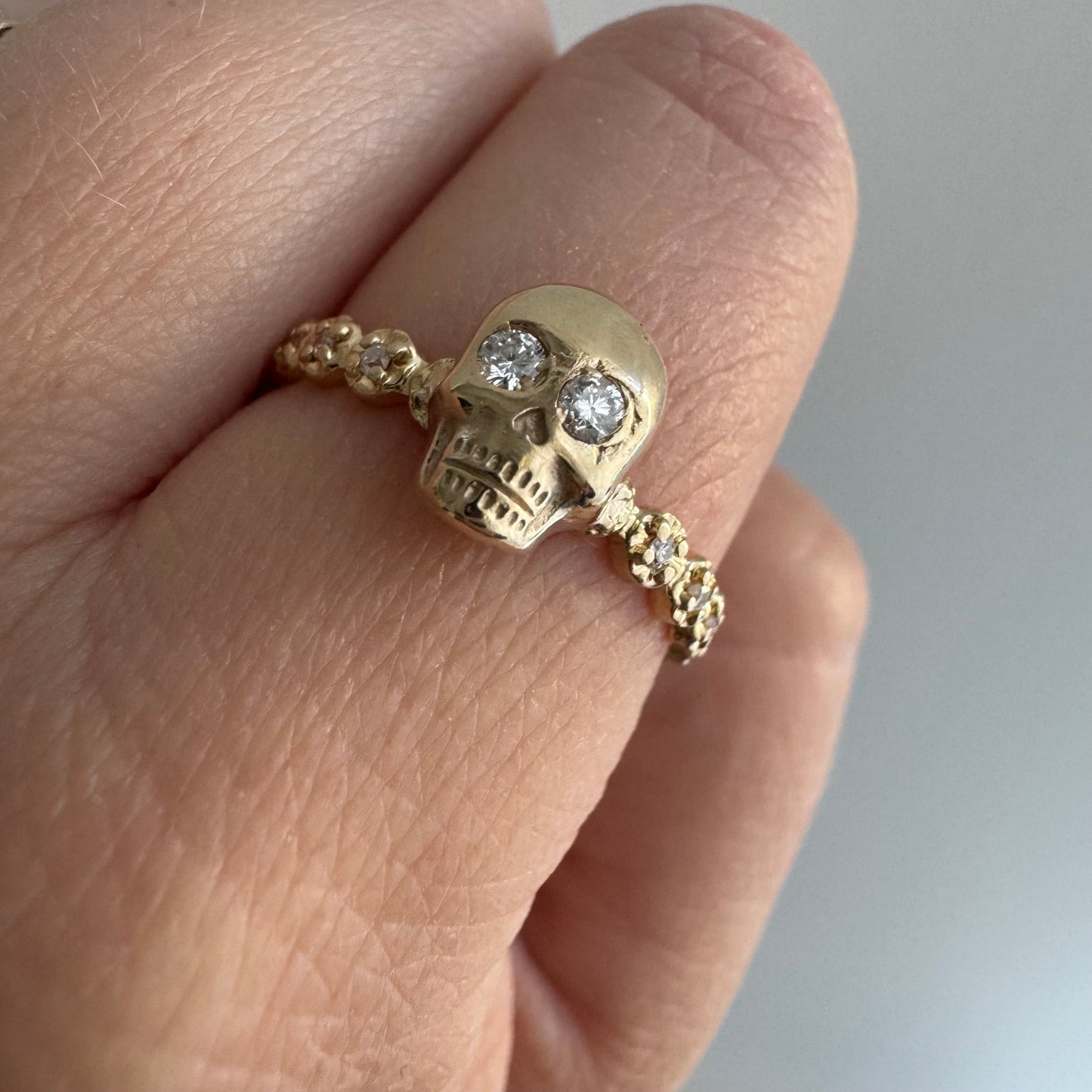 reimagined V I N T A G E // memento mori / 14k yellow gold and diamond ring / skull conversion ring / size 7.75