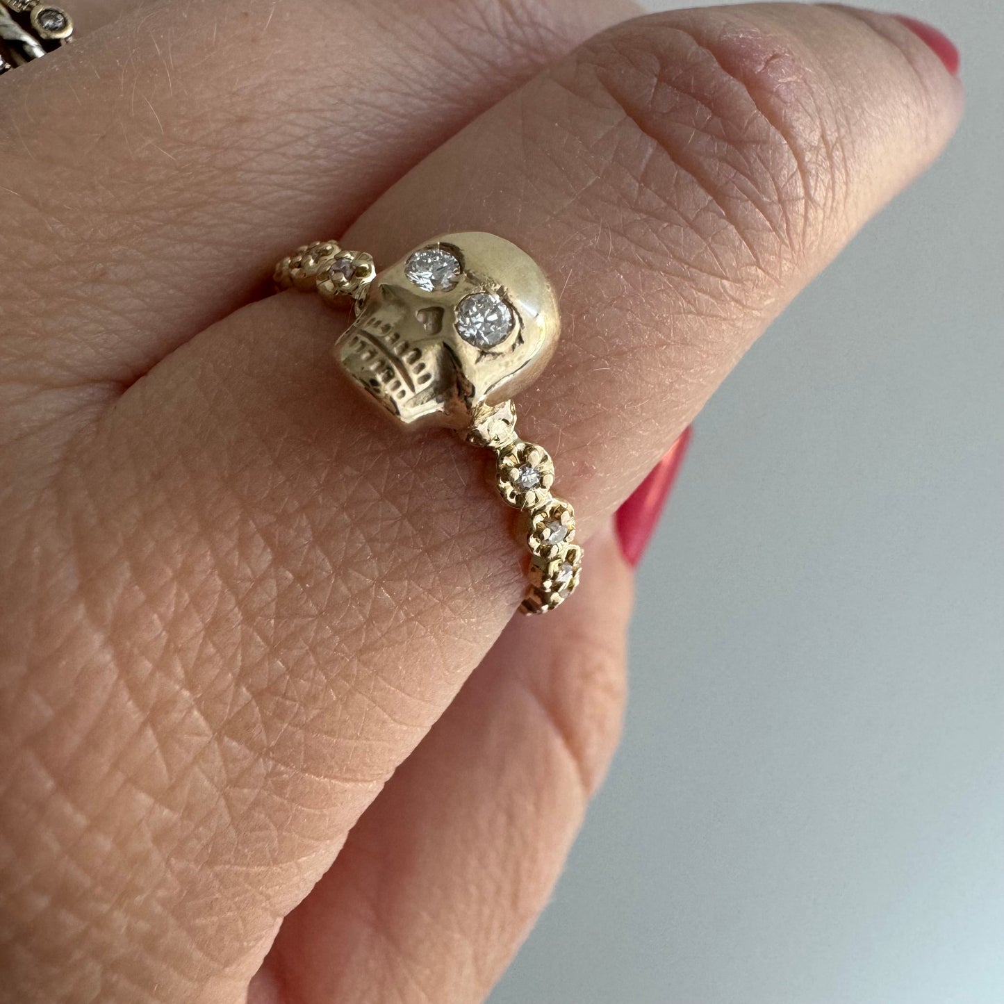 reimagined V I N T A G E // memento mori / 14k yellow gold and diamond ring / skull conversion ring / size 7.75