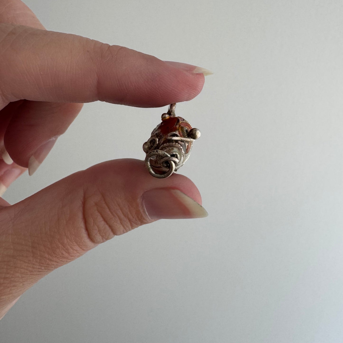 V I N T A G E // lucky catch / silver and enamel articulated fish  / a pendant