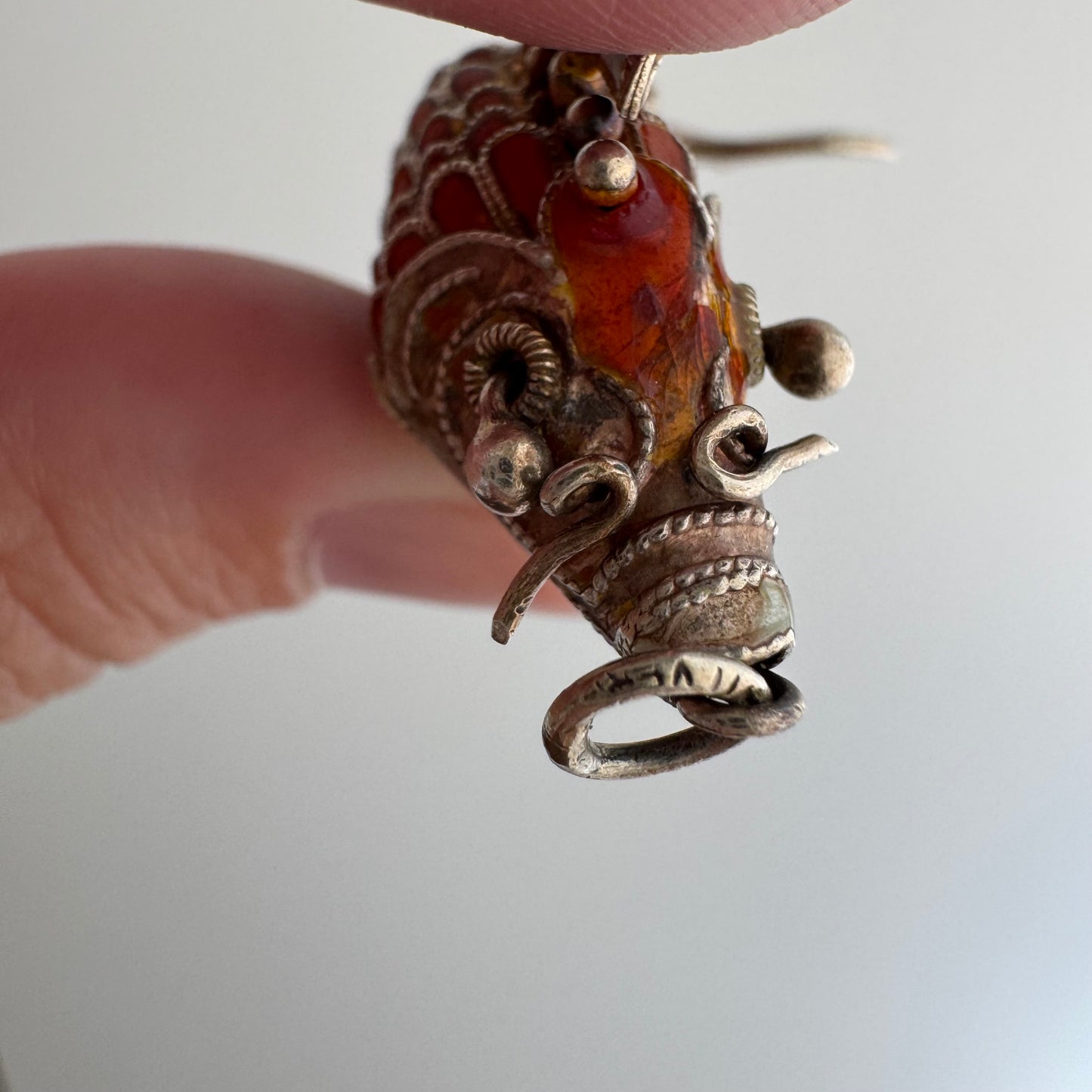 V I N T A G E // lucky catch / silver and enamel articulated fish  / a pendant