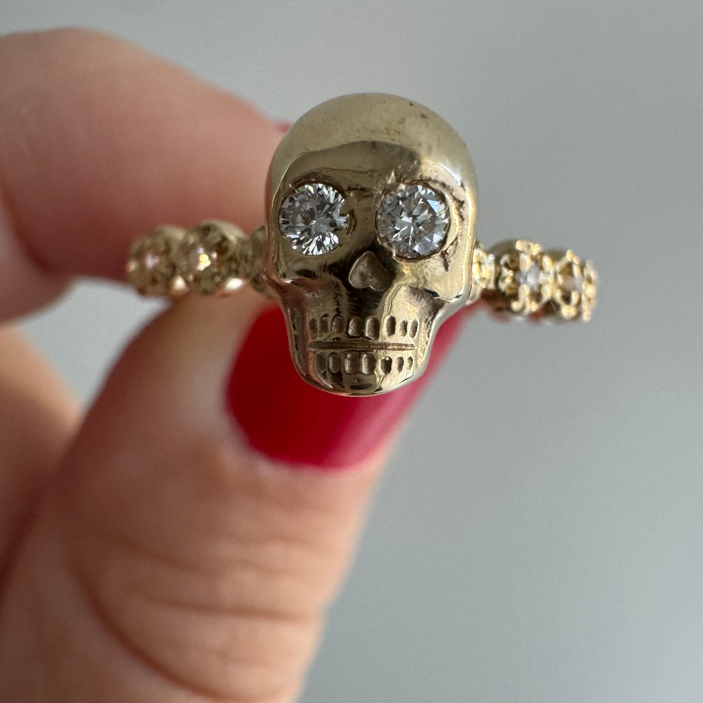 reimagined V I N T A G E // memento mori / 14k yellow gold and diamond ring / skull conversion ring / size 7.75