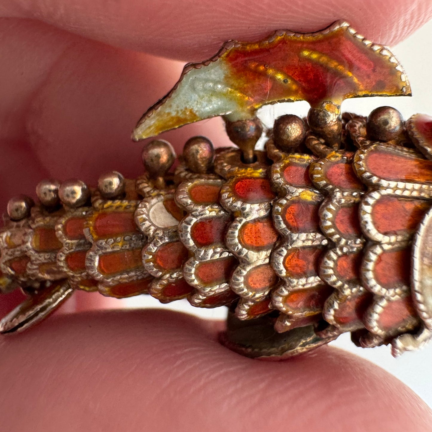 V I N T A G E // lucky catch / silver and enamel articulated fish  / a pendant