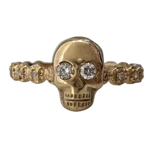 reimagined V I N T A G E // memento mori / 14k yellow gold and diamond ring / skull conversion ring / size 7.75